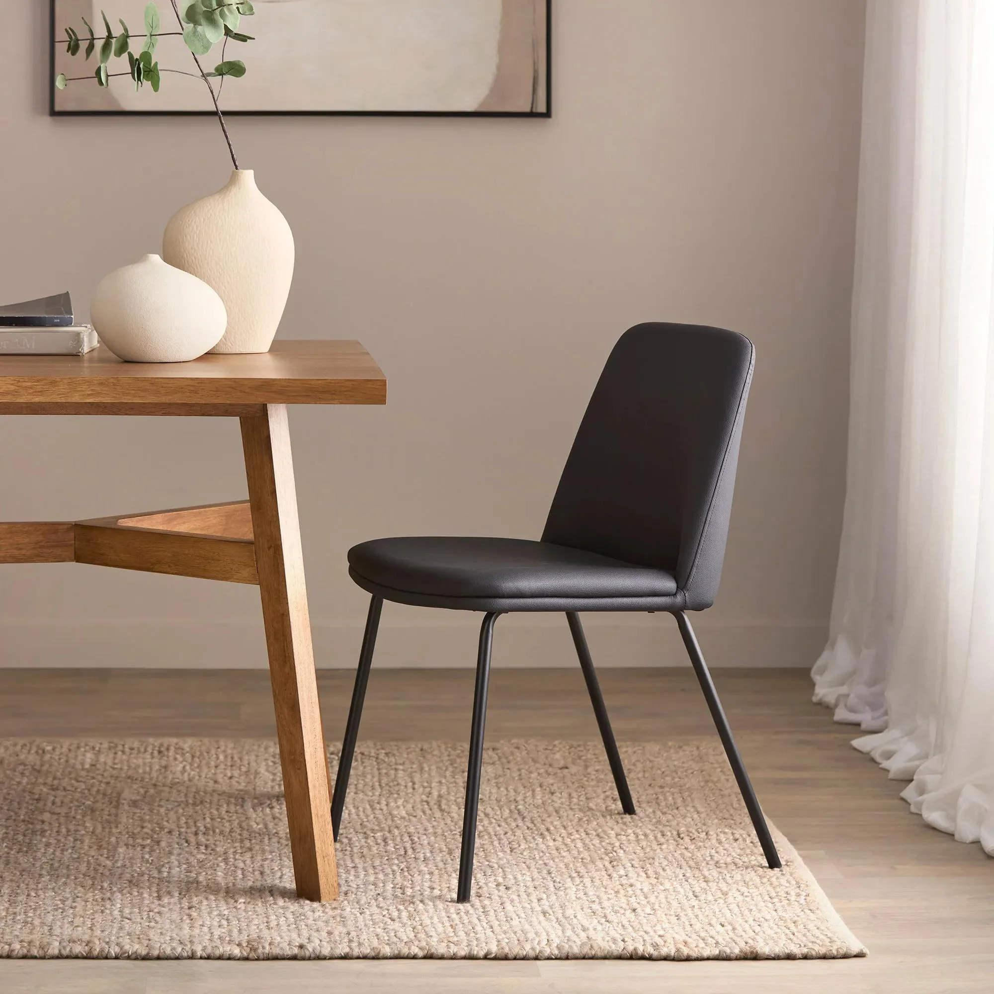 Black Faux Leather and Metal Dining Chair - Image 2