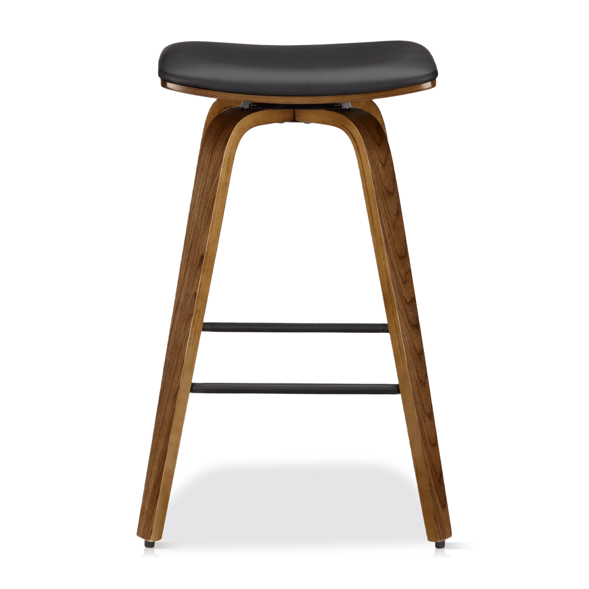 Faux Leather and Walnut Wood Backless Stool - Image 4
