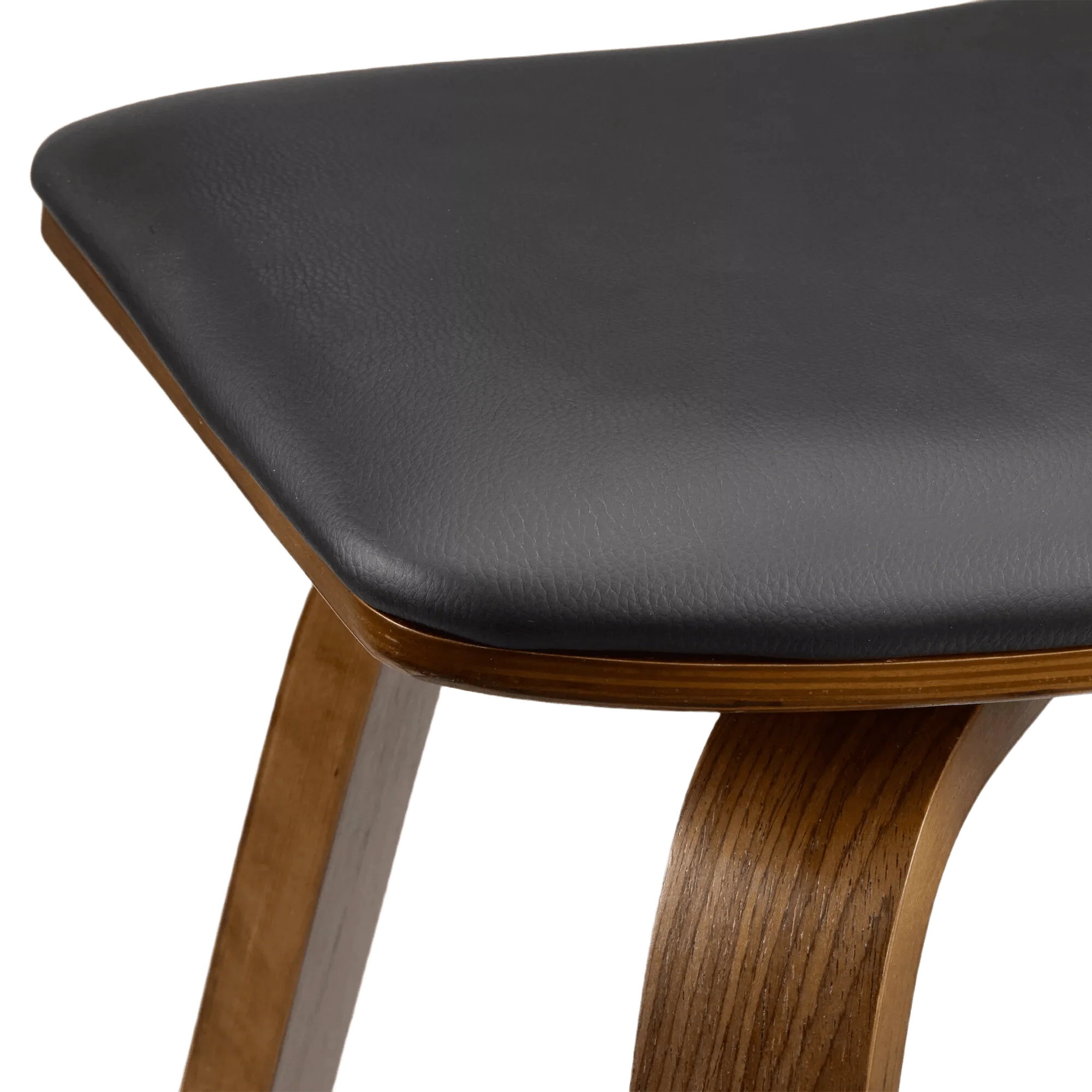 Faux Leather and Walnut Wood Backless Stool - Image 5