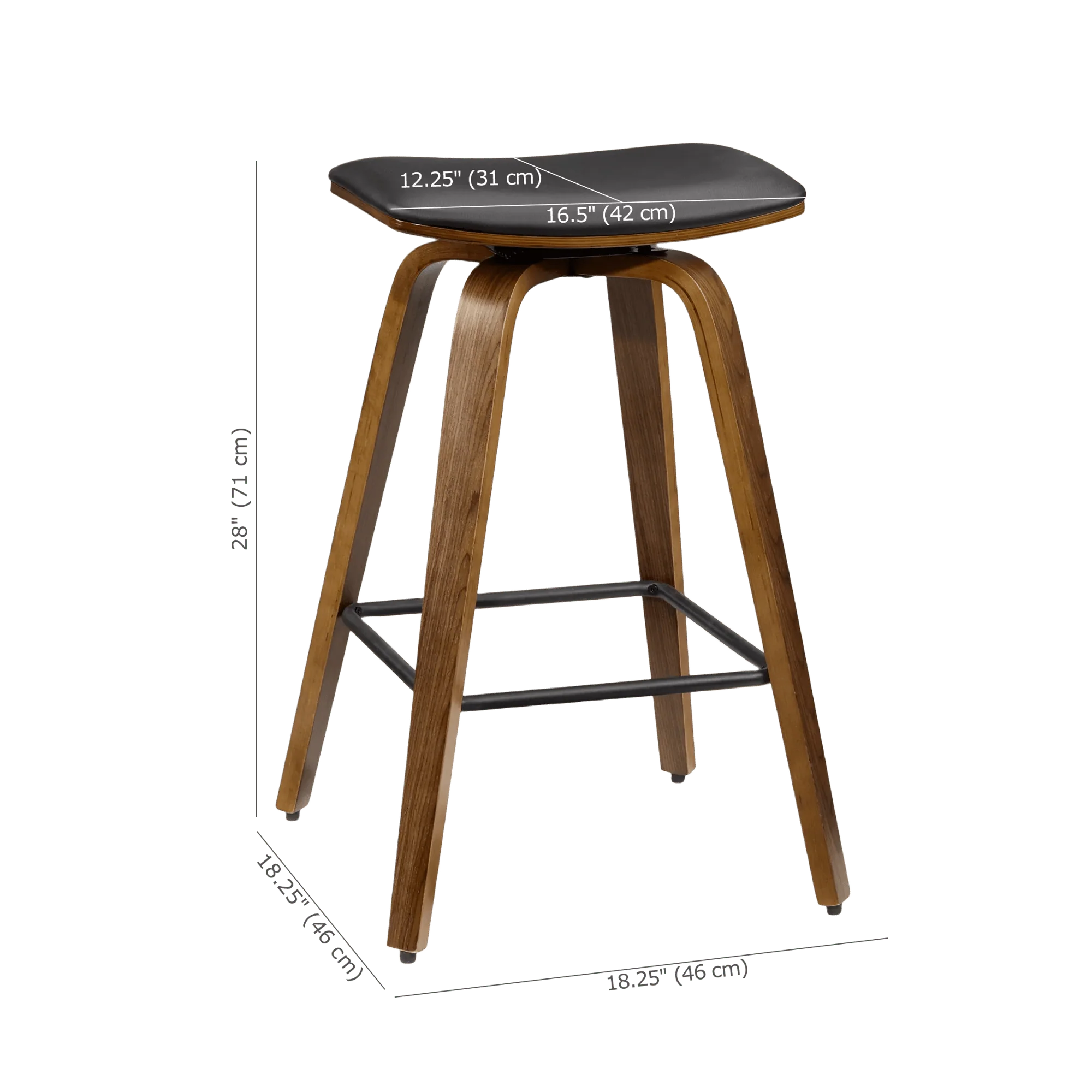 Faux Leather and Walnut Wood Backless Stool - Image 6