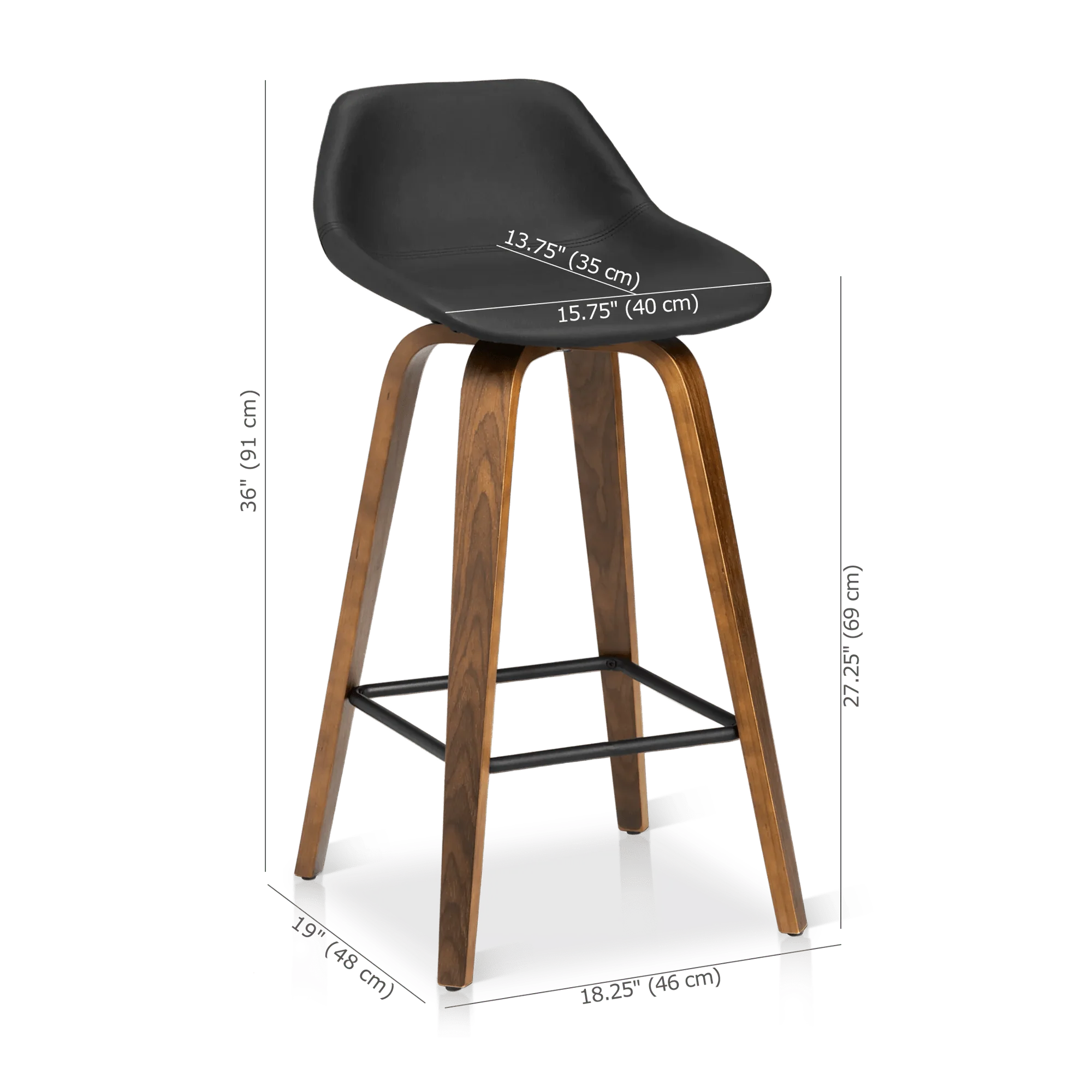 Faux Leather and Walnut Wood Bar Stool - Image 5