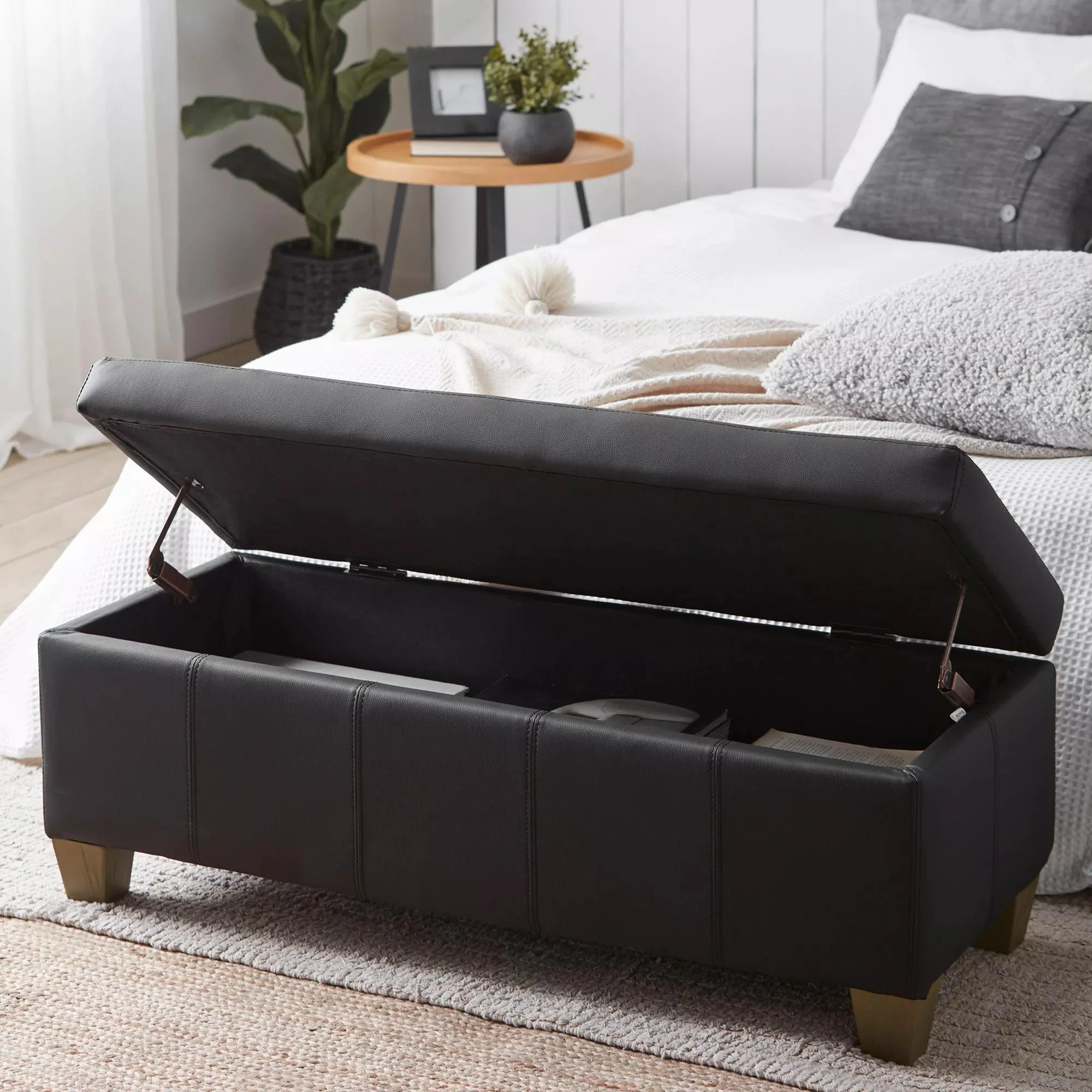 Black Faux Leather Storage Bench - Image 2