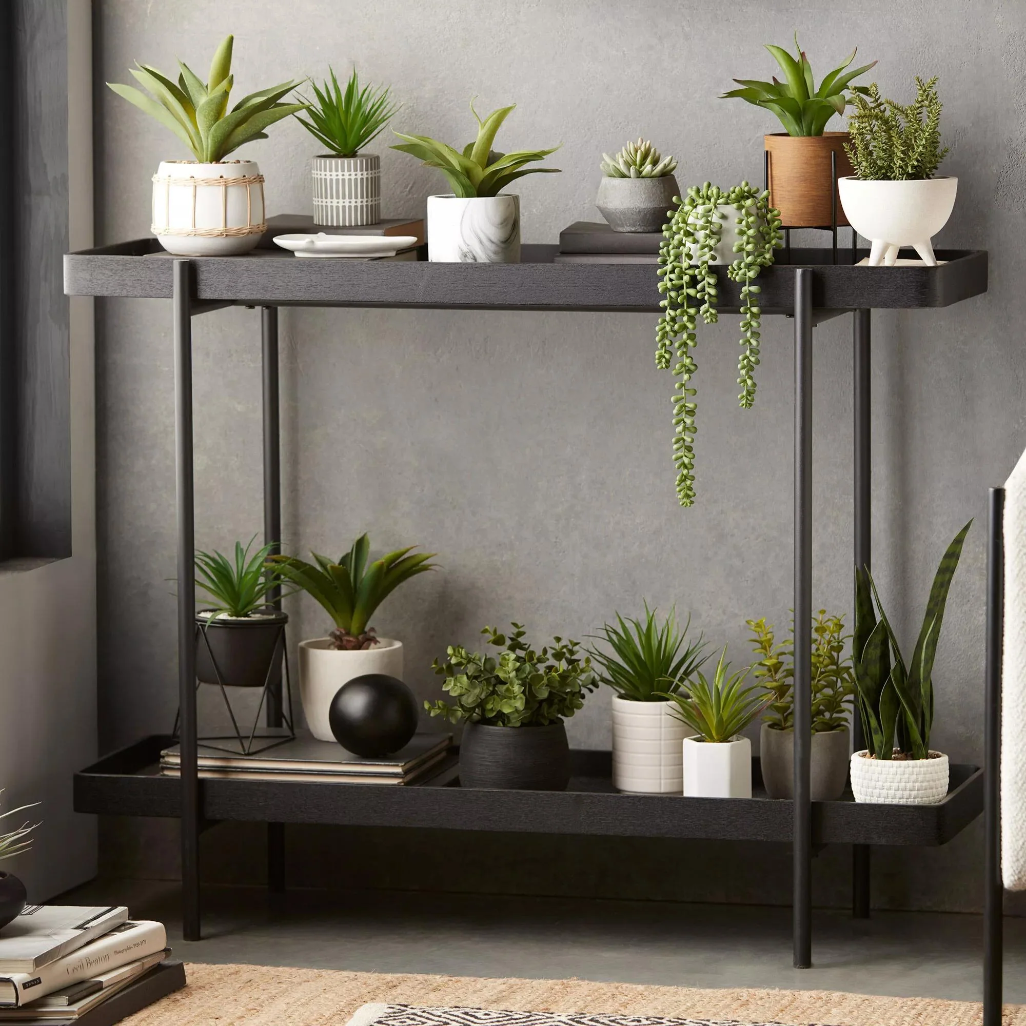 Faux Rattan Ceramic Pot with Artificial Plant - Image 5