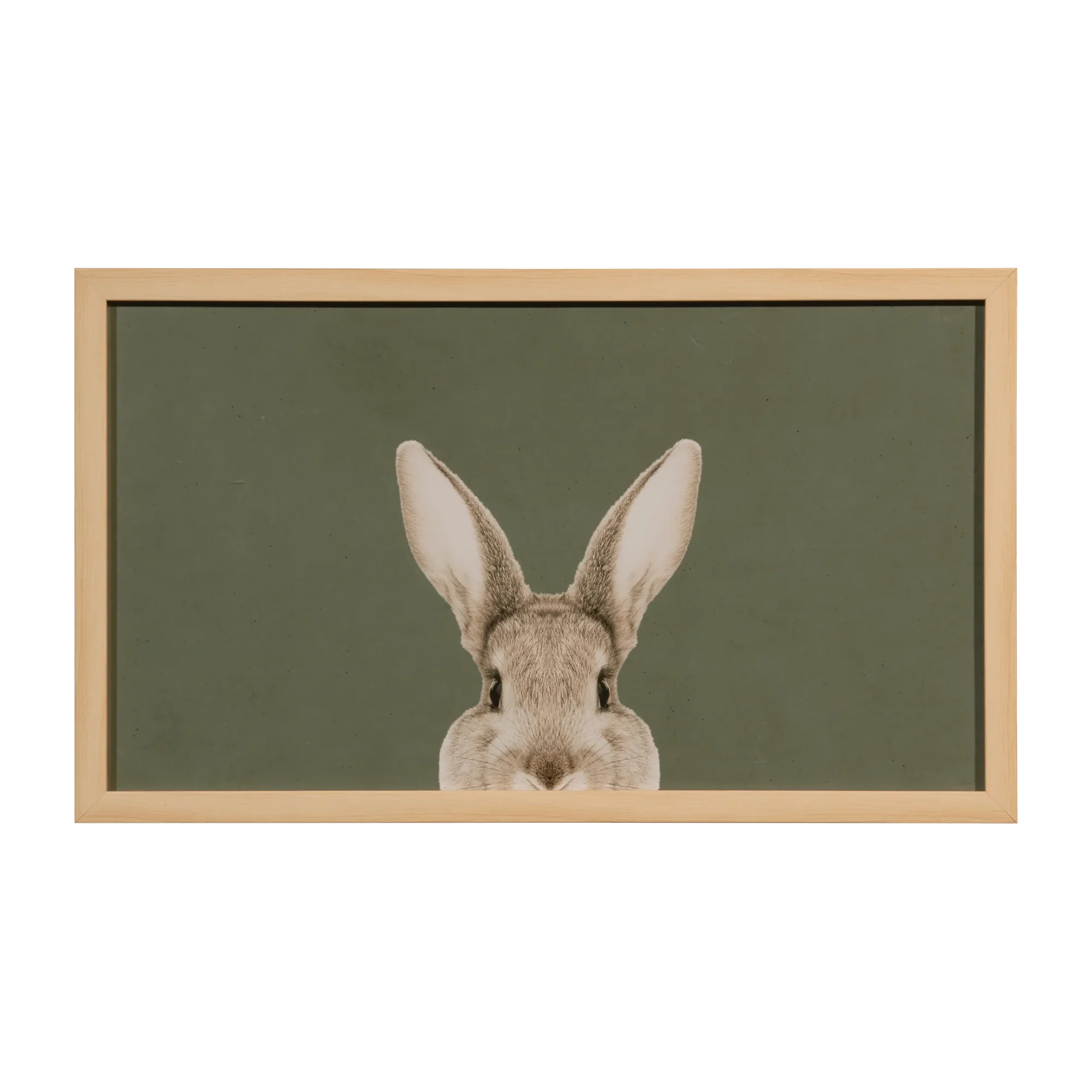 Framed Rabbit Portrait with Natural Wood Frame