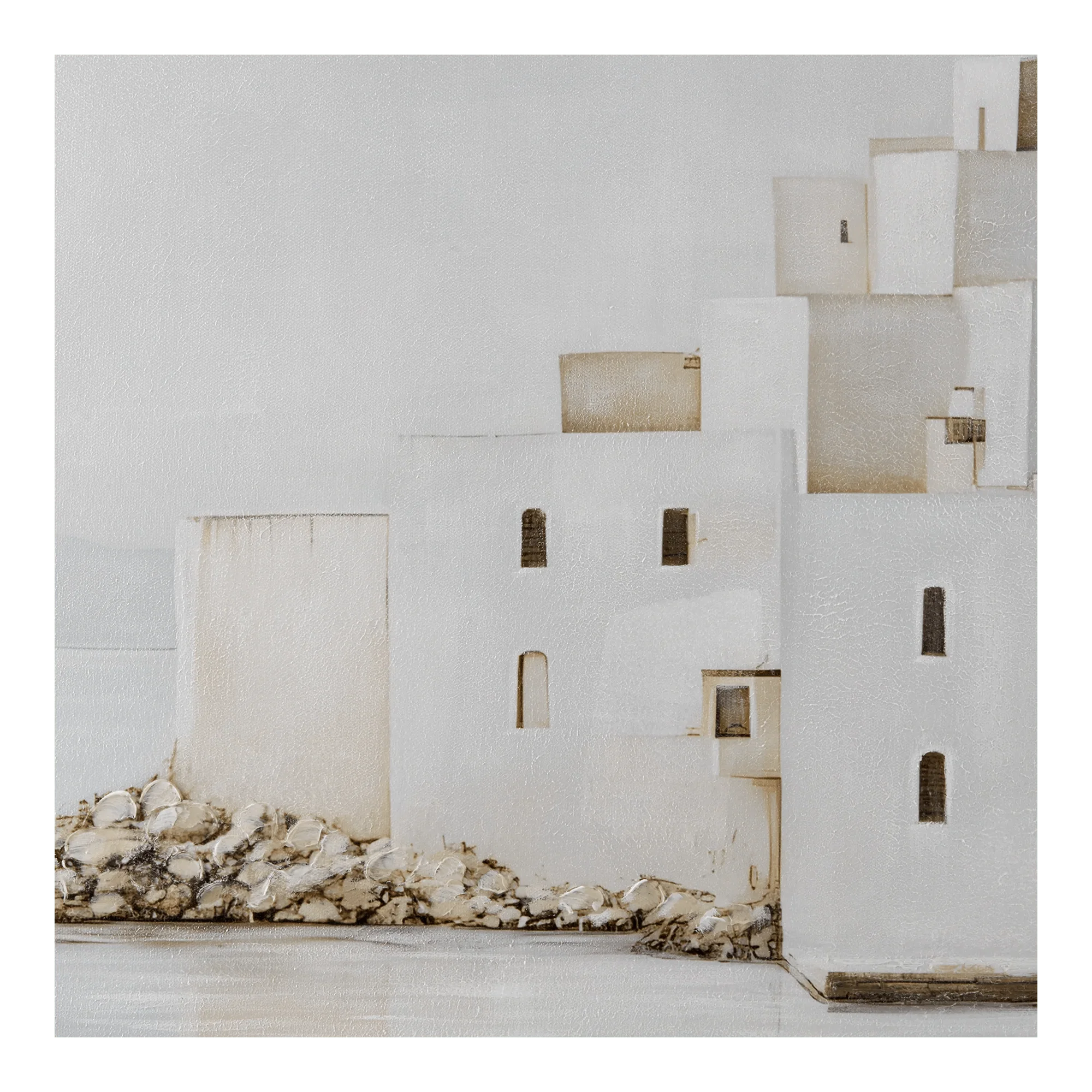 Gel-Embellished Buildings on Beach Framed Art - Image 2