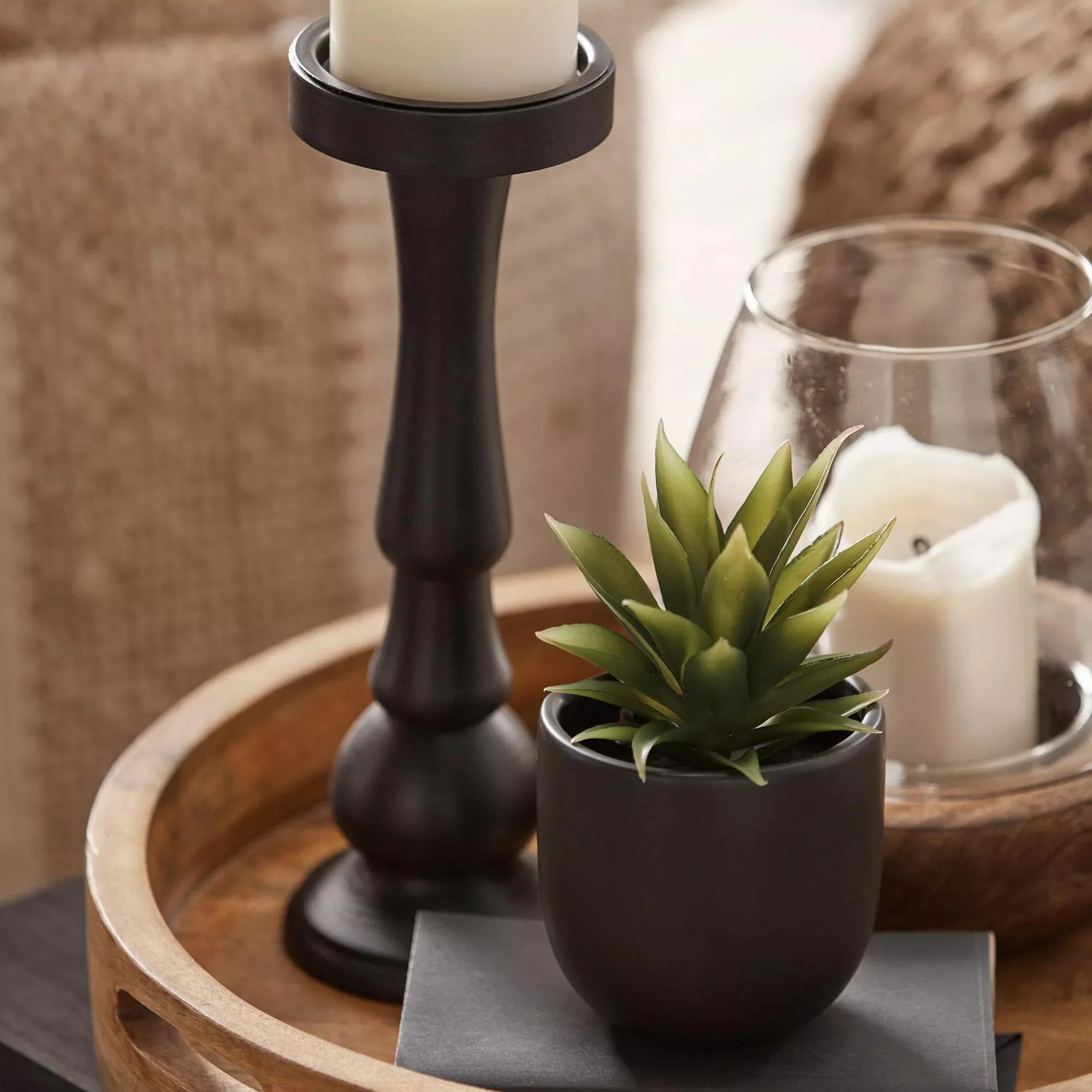 Glass and Wood Candle Holder - Image 2