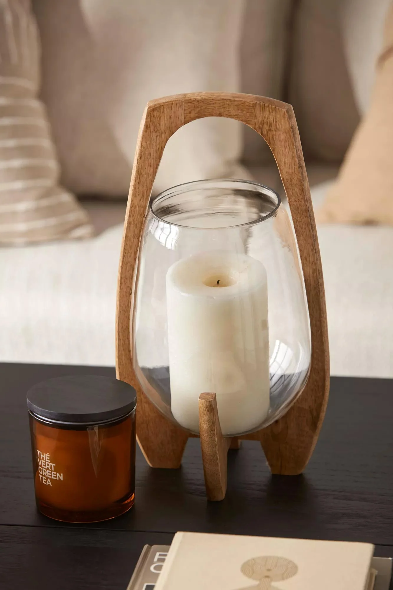 Glass Candle Holder with Wooden Base - Image 5