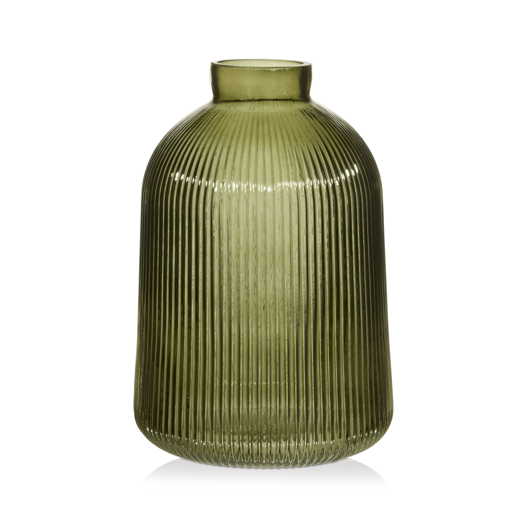 Green Ribbed Glass Table Vase