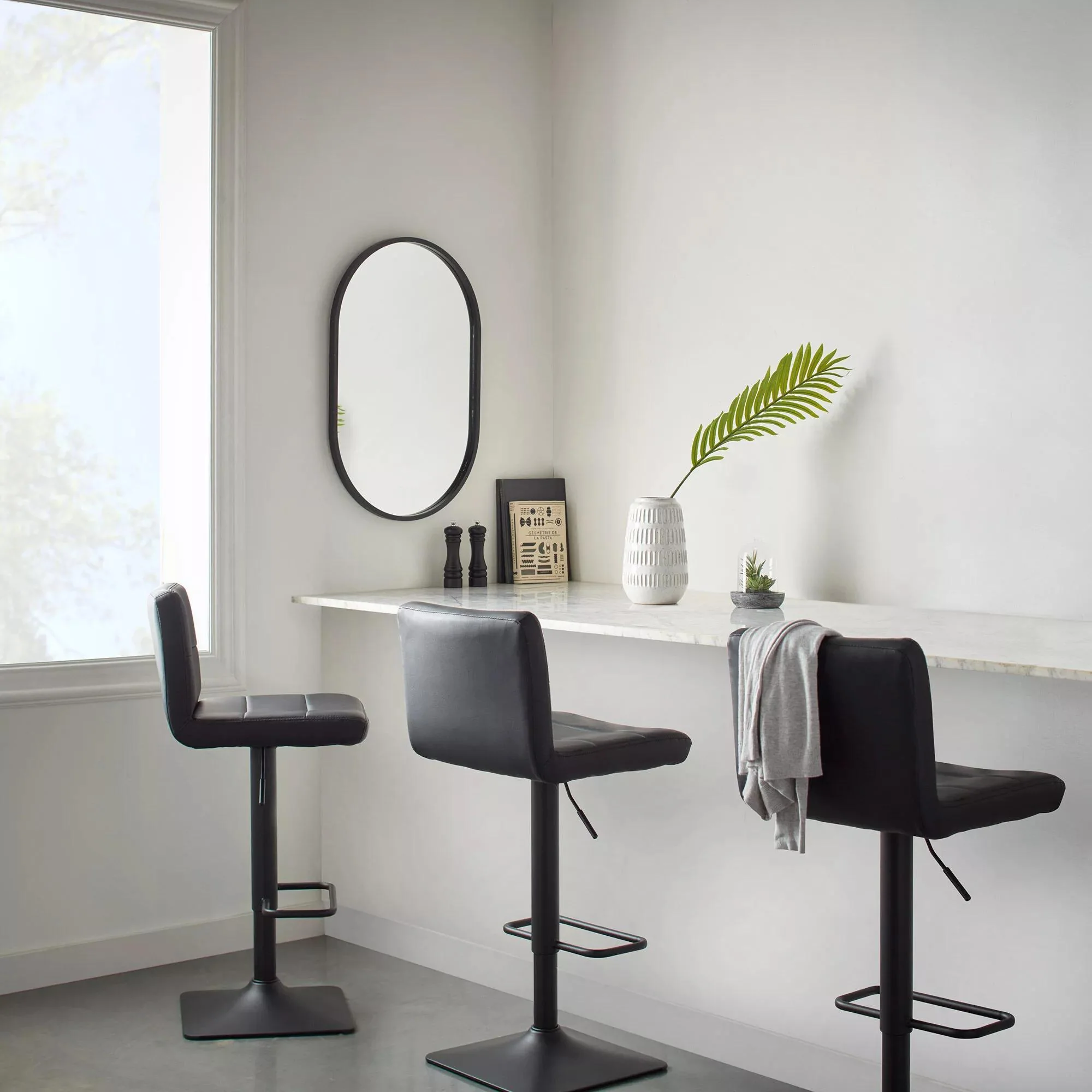 Black Matte Faux Leather and Metal Adjustable Bar Stool - Image 3