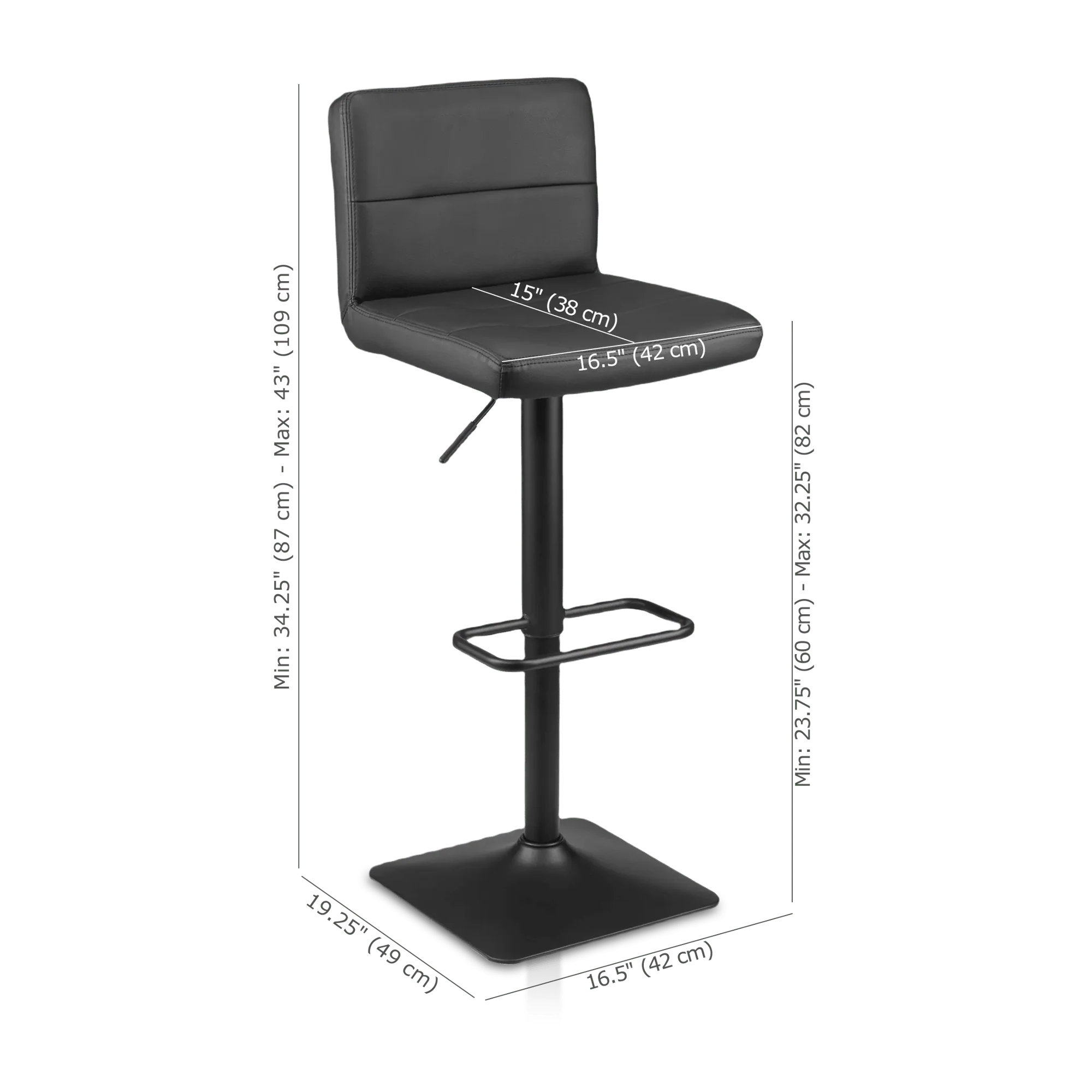 Black Matte Faux Leather and Metal Adjustable Bar Stool - Image 4