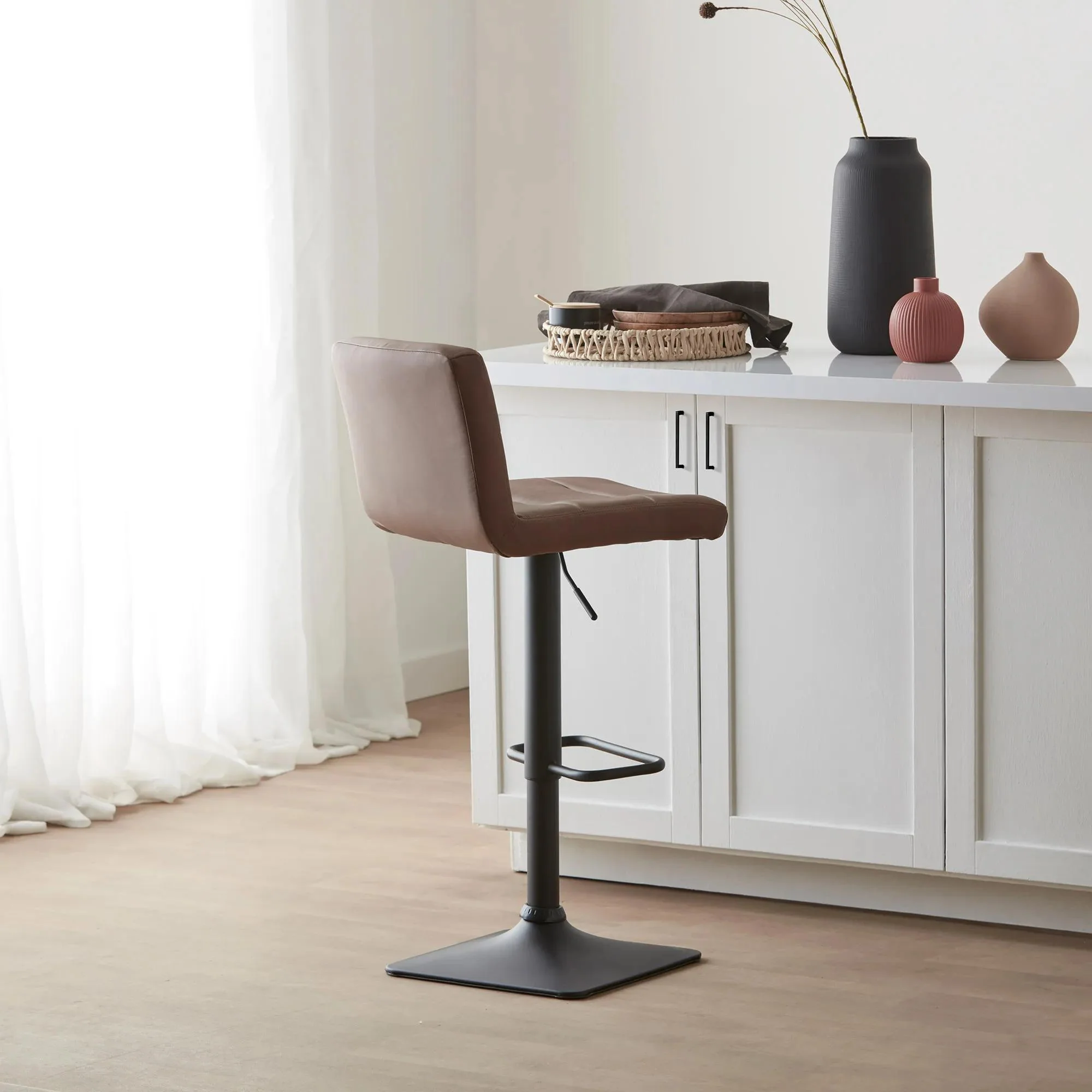 Rust Matte Faux Leather and Metal Adjustable Bar Stool - Image 2