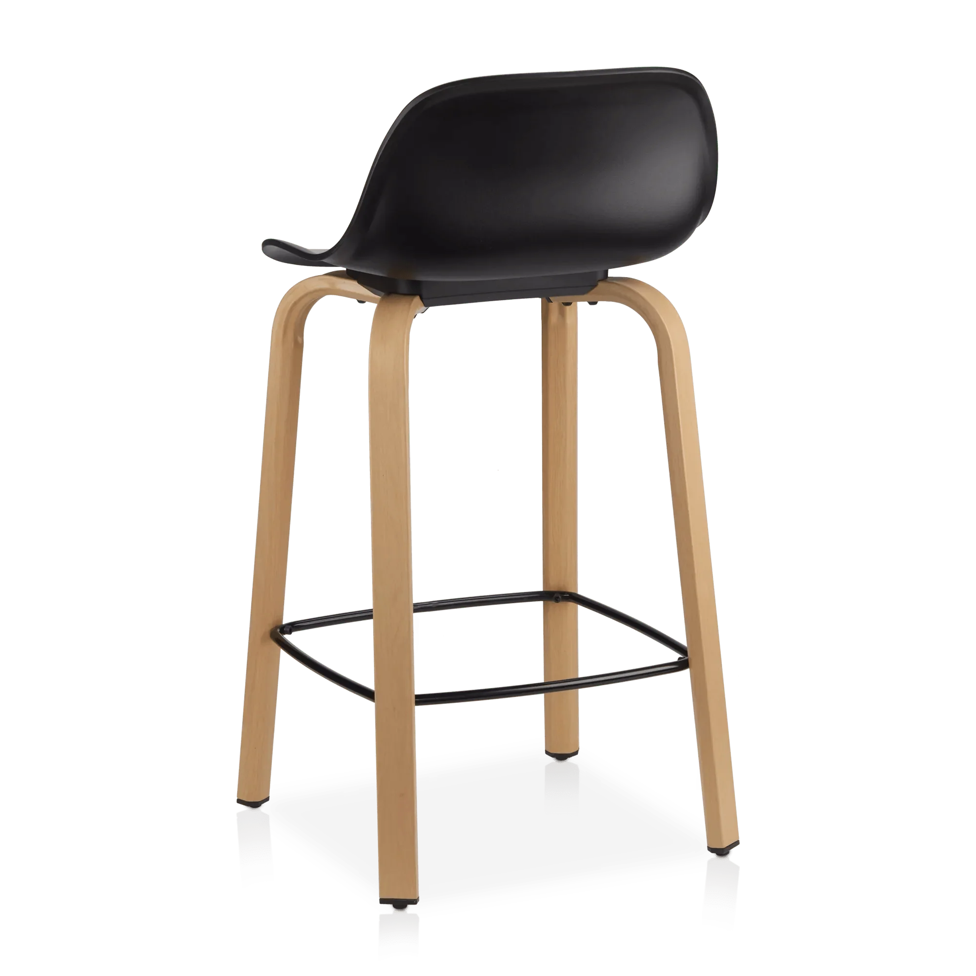 Black Plastic and Wood Metal Veneer Counter Stool - Image 3
