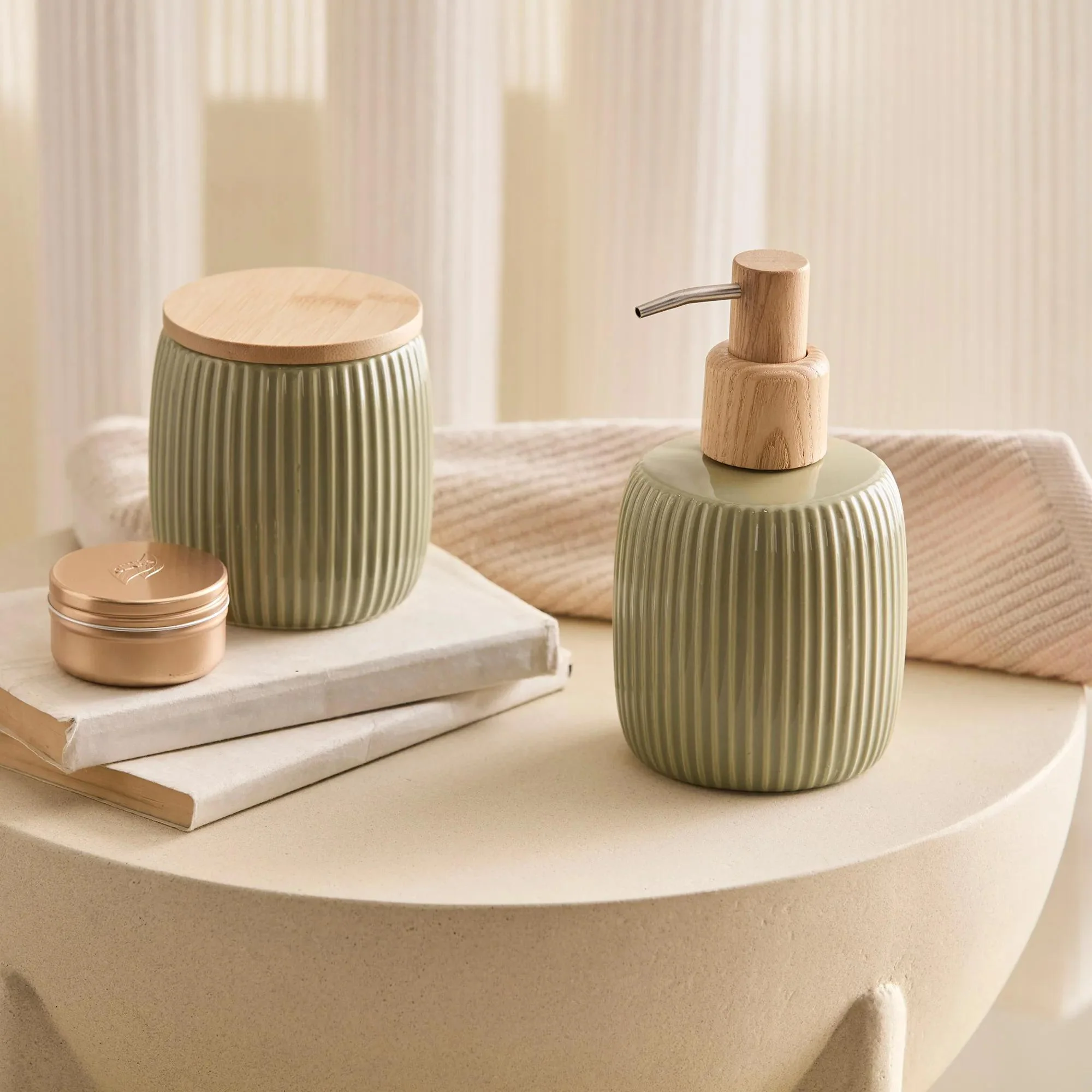 Ribbed Ceramic Cotton Jar - Image 3