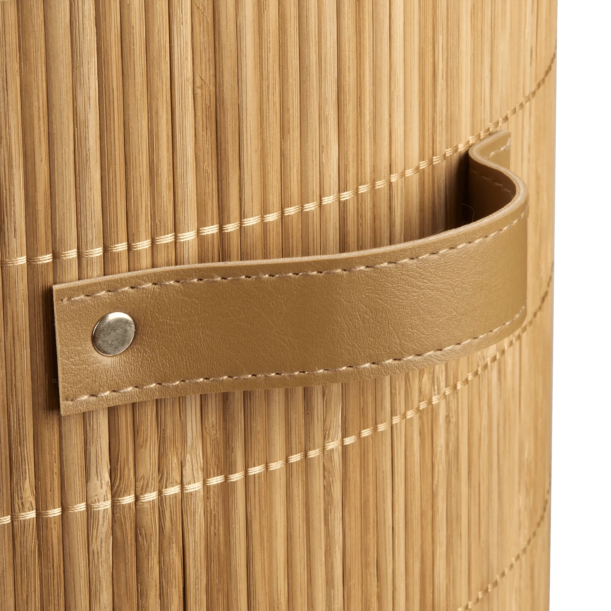 Round Bamboo Hamper with Lining and Faux Leather Handles - Image 5