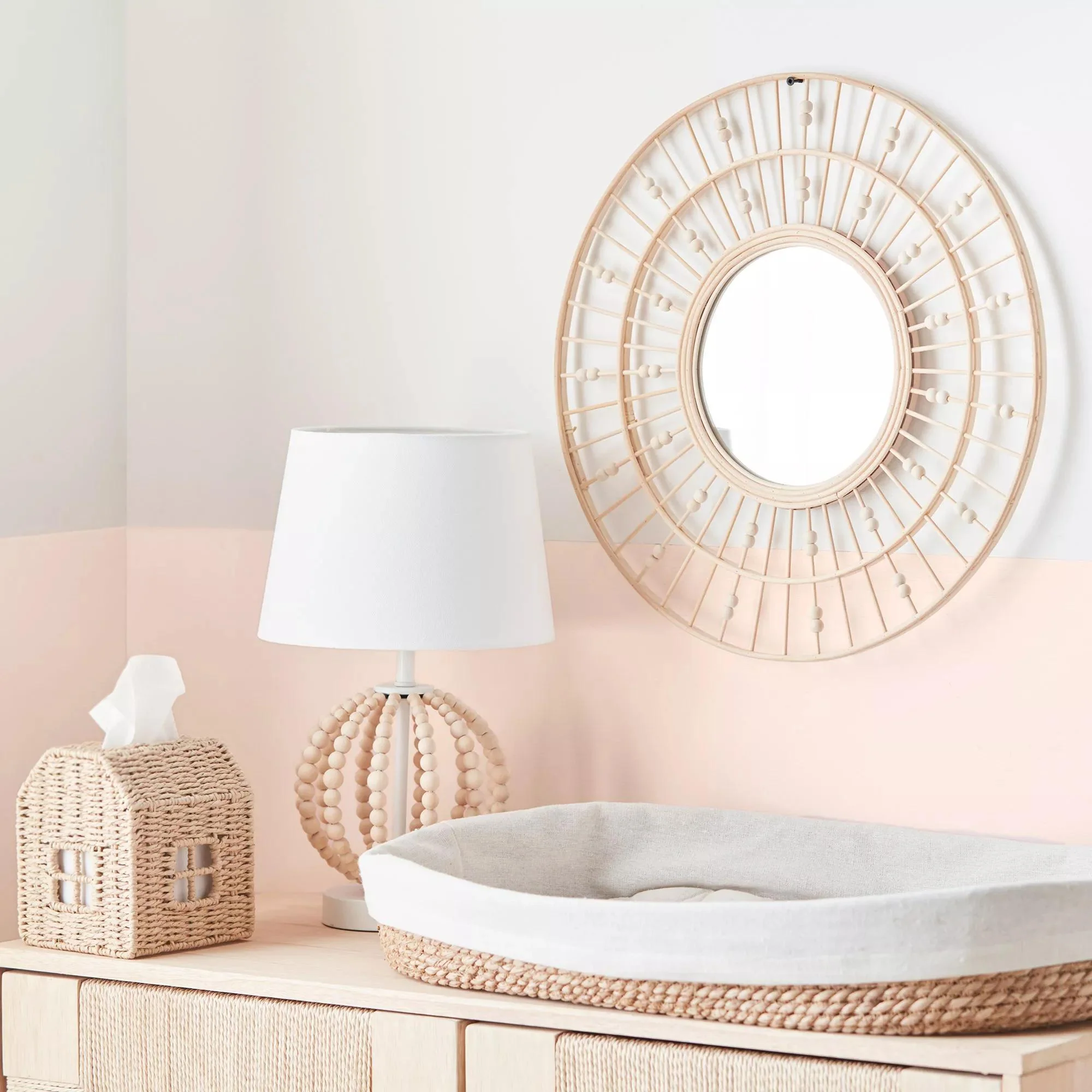 Round Natural Fiber Bead Mirror - Image 3