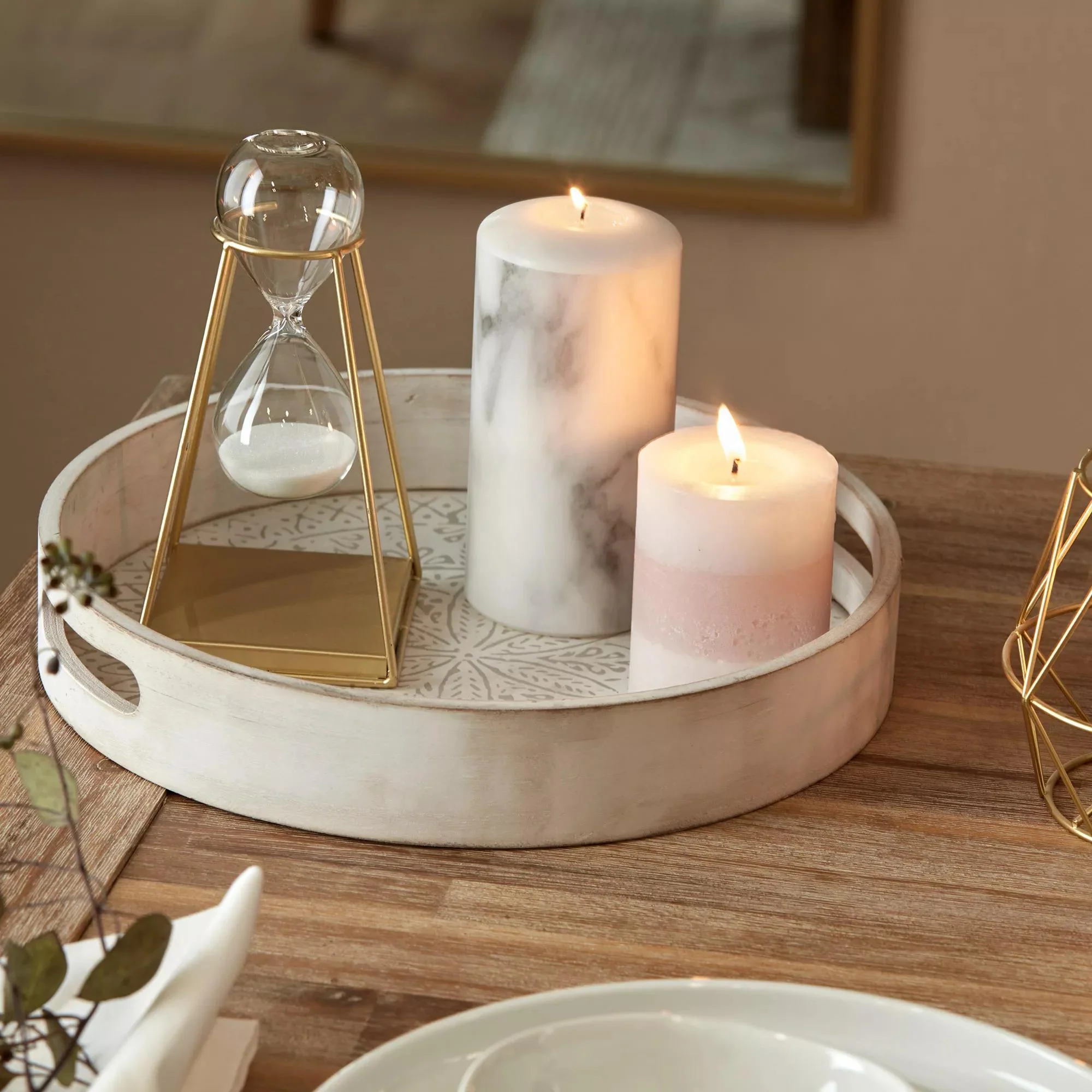 Round Patterned Wood Tray - Image 2
