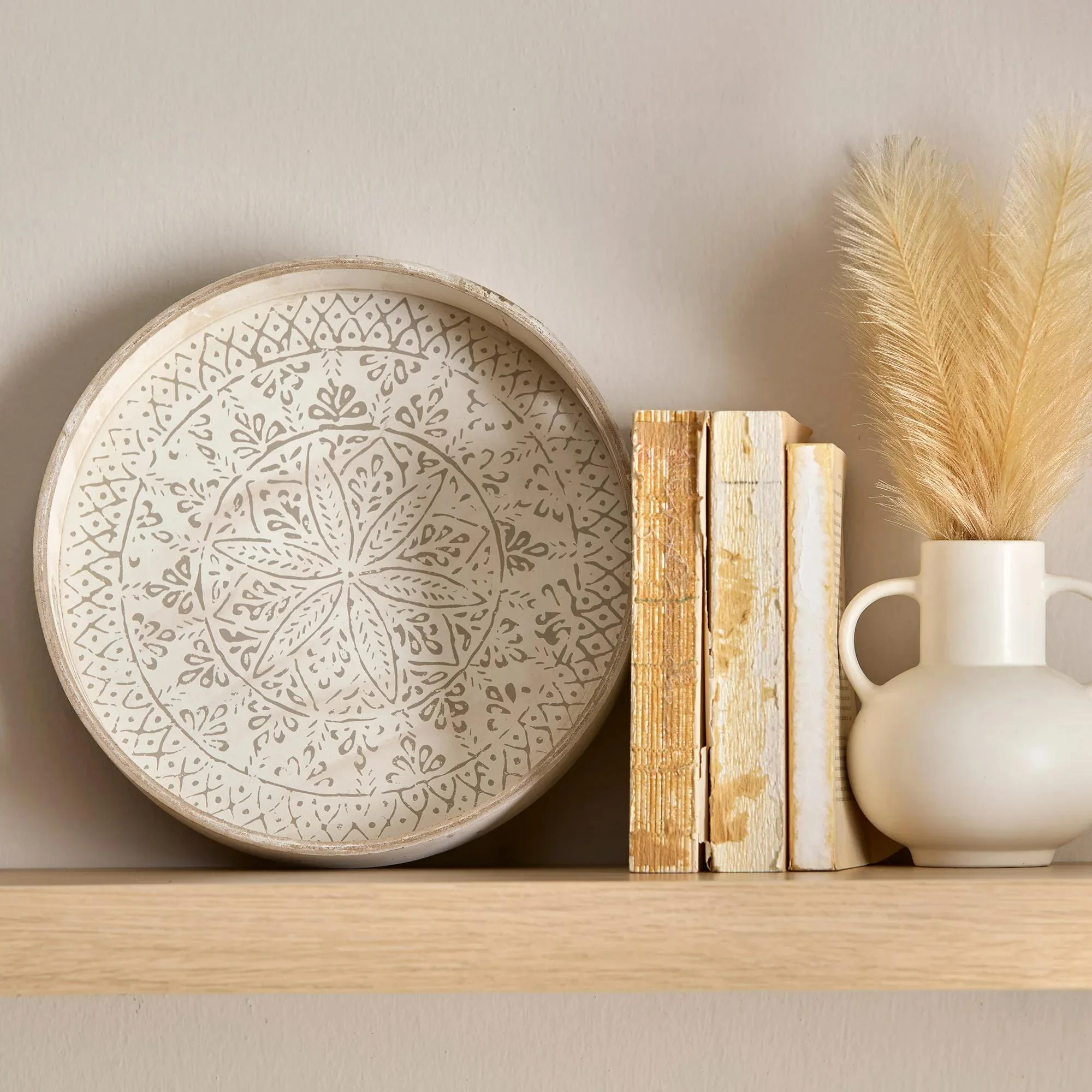 Round Patterned Wood Tray - Image 8