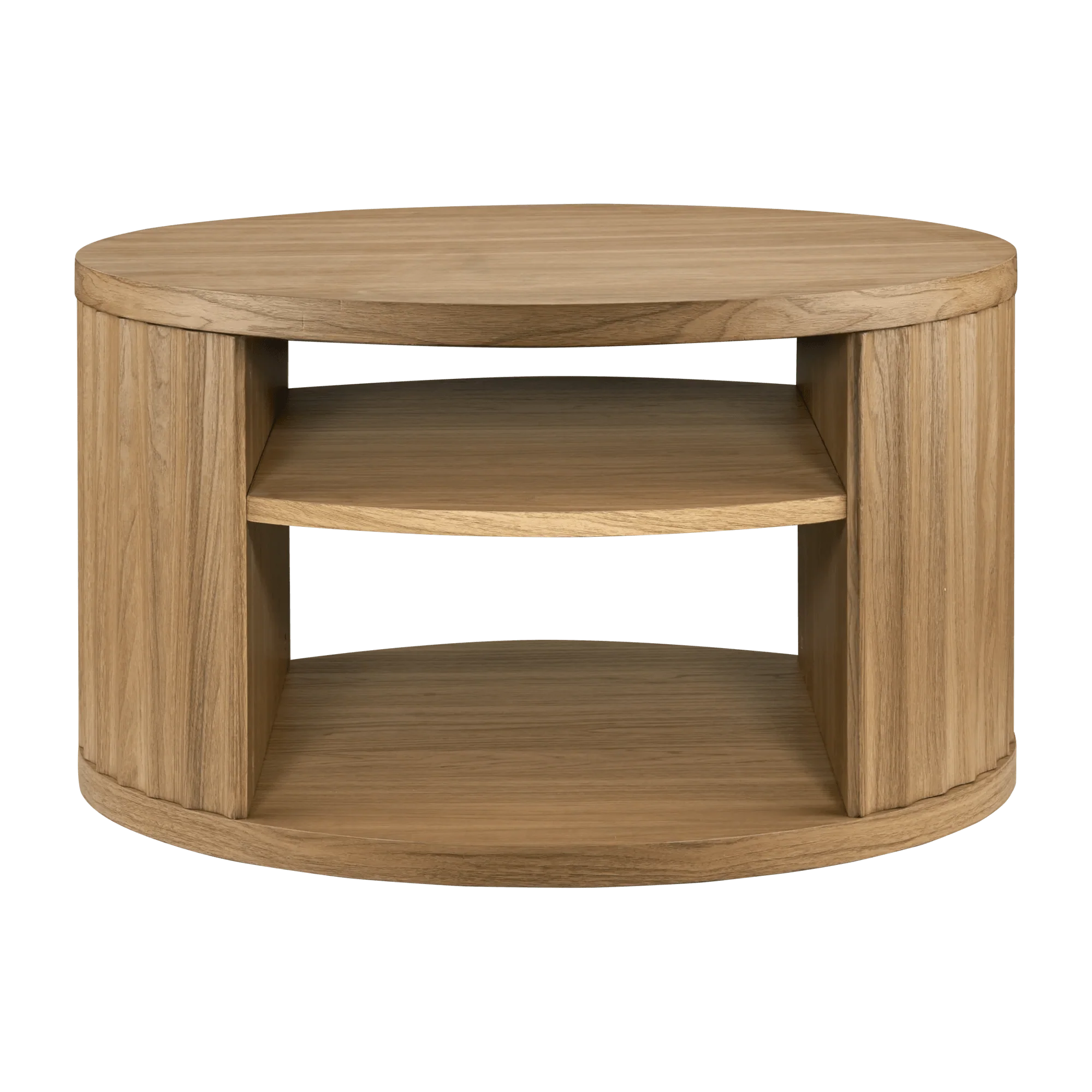 Round Ribbed Wood Coffee Table with Shelf - Image 4