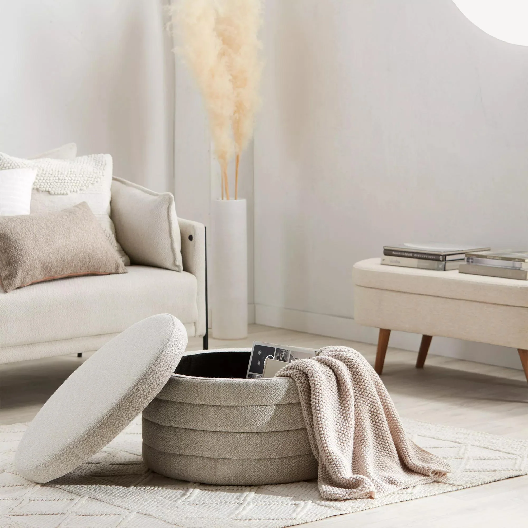 Round Storage Fabric Ottoman - Image 6