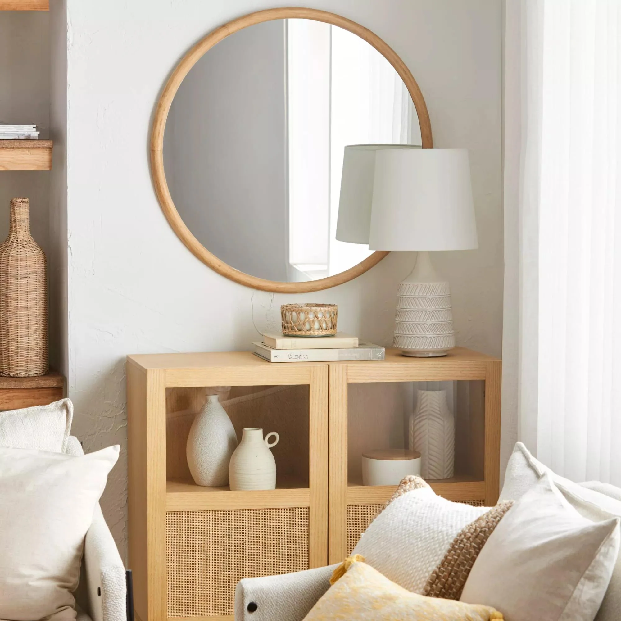 Round Wood-Framed Mirror - Image 2