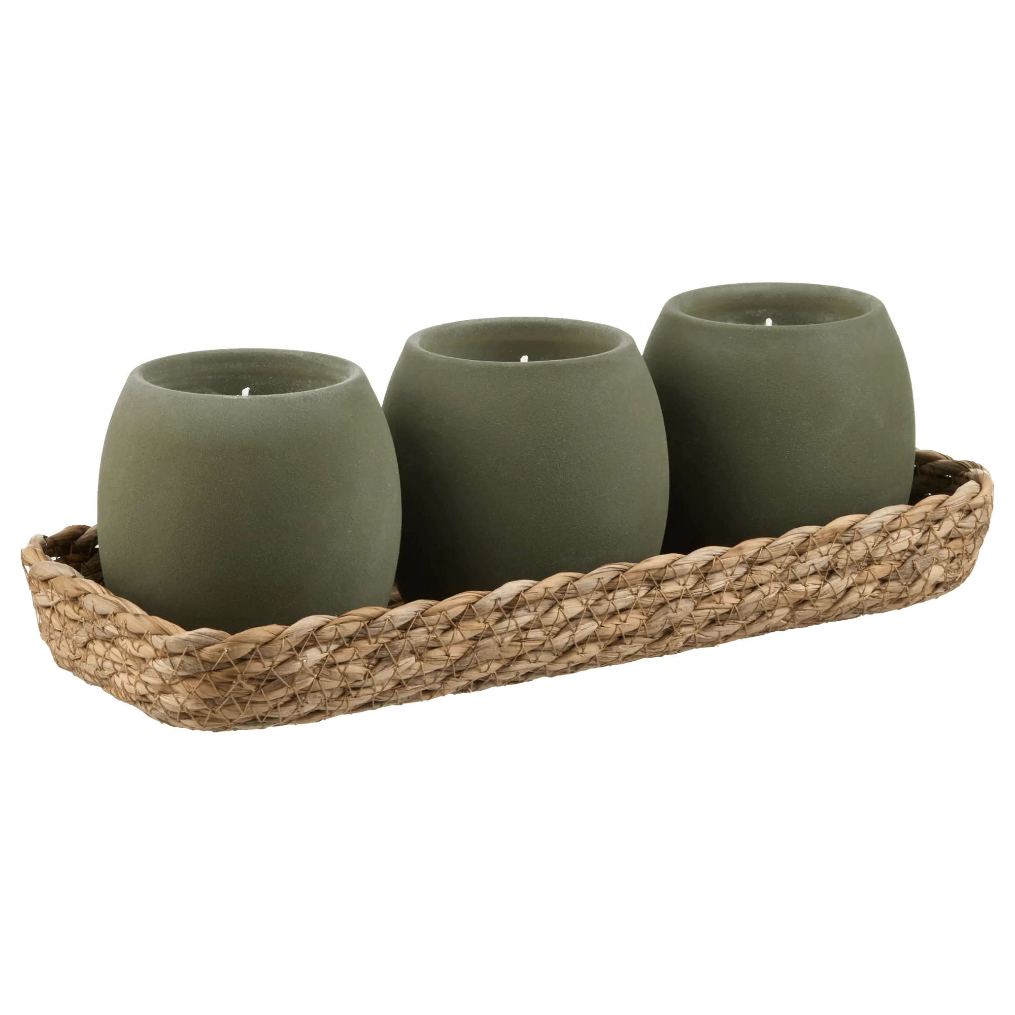 Set of 3 Green Candles with Rope Tray - Image 4