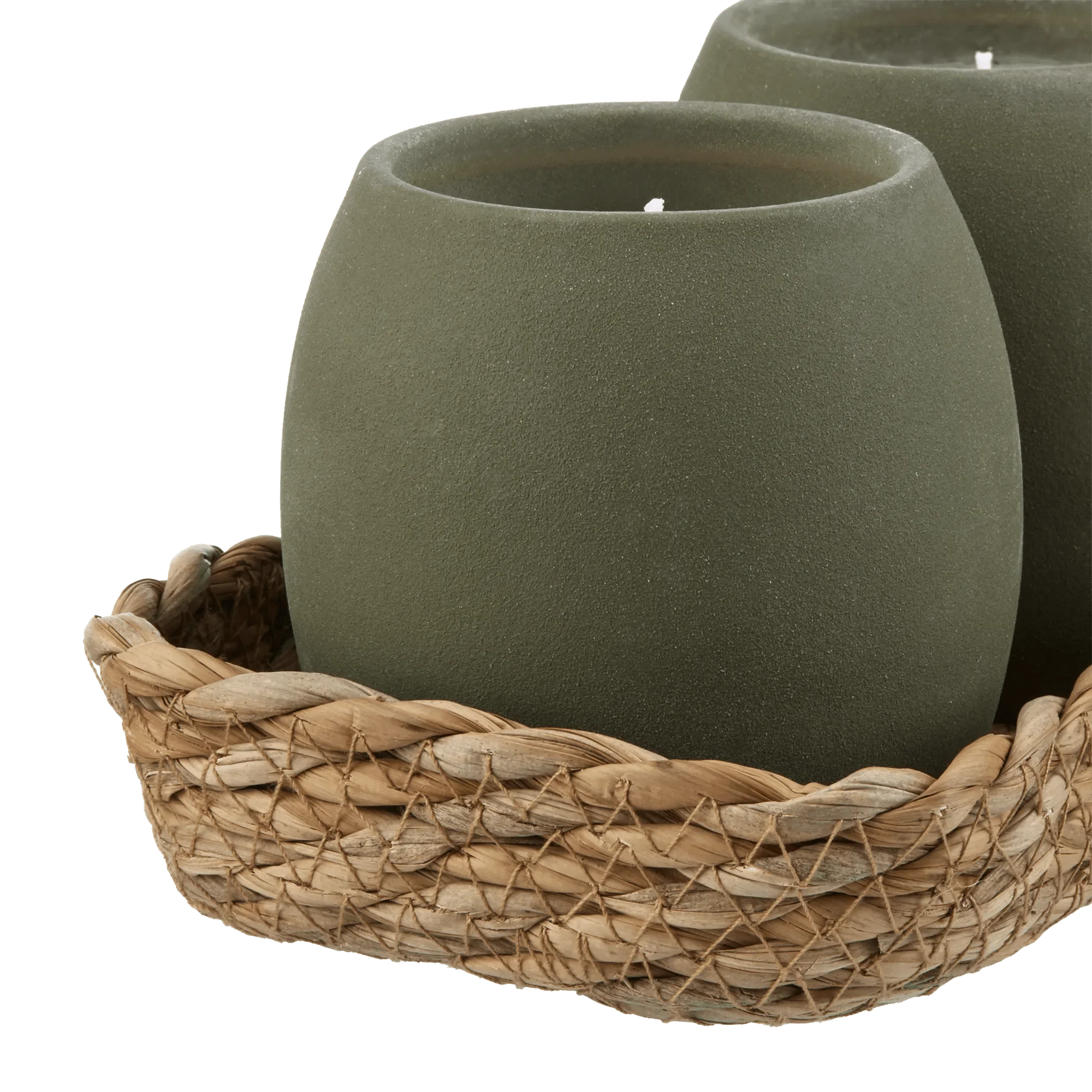 Set of 3 Green Candles with Rope Tray - Image 5