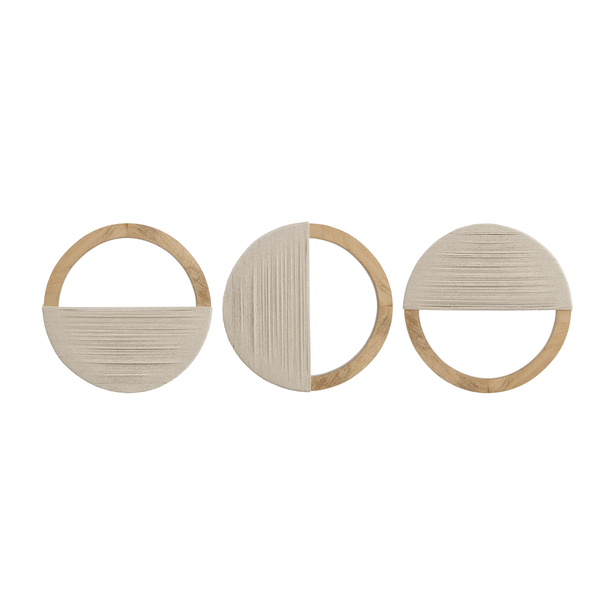 Set of 3 Mango Wood and Rope Circle Wall Decor - Image 4