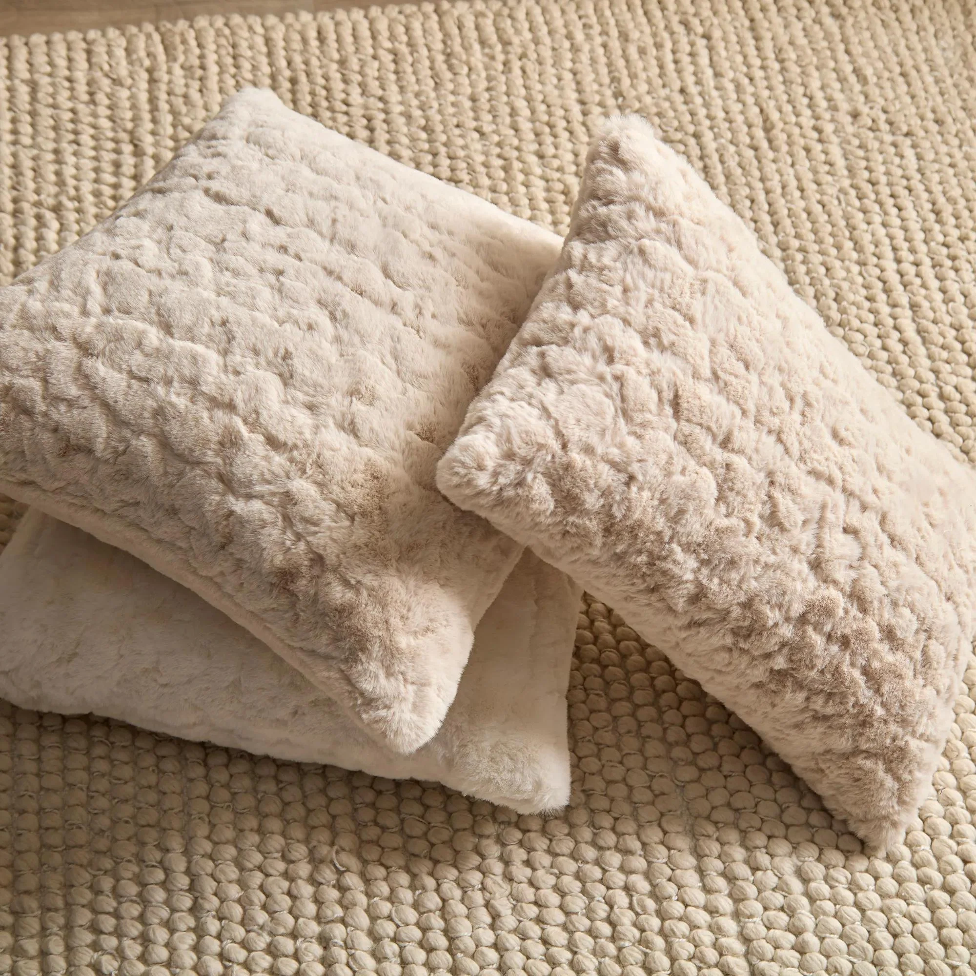 Light Beige Sheep Faux Fur Decorative Lumbar Pillow - Image 4
