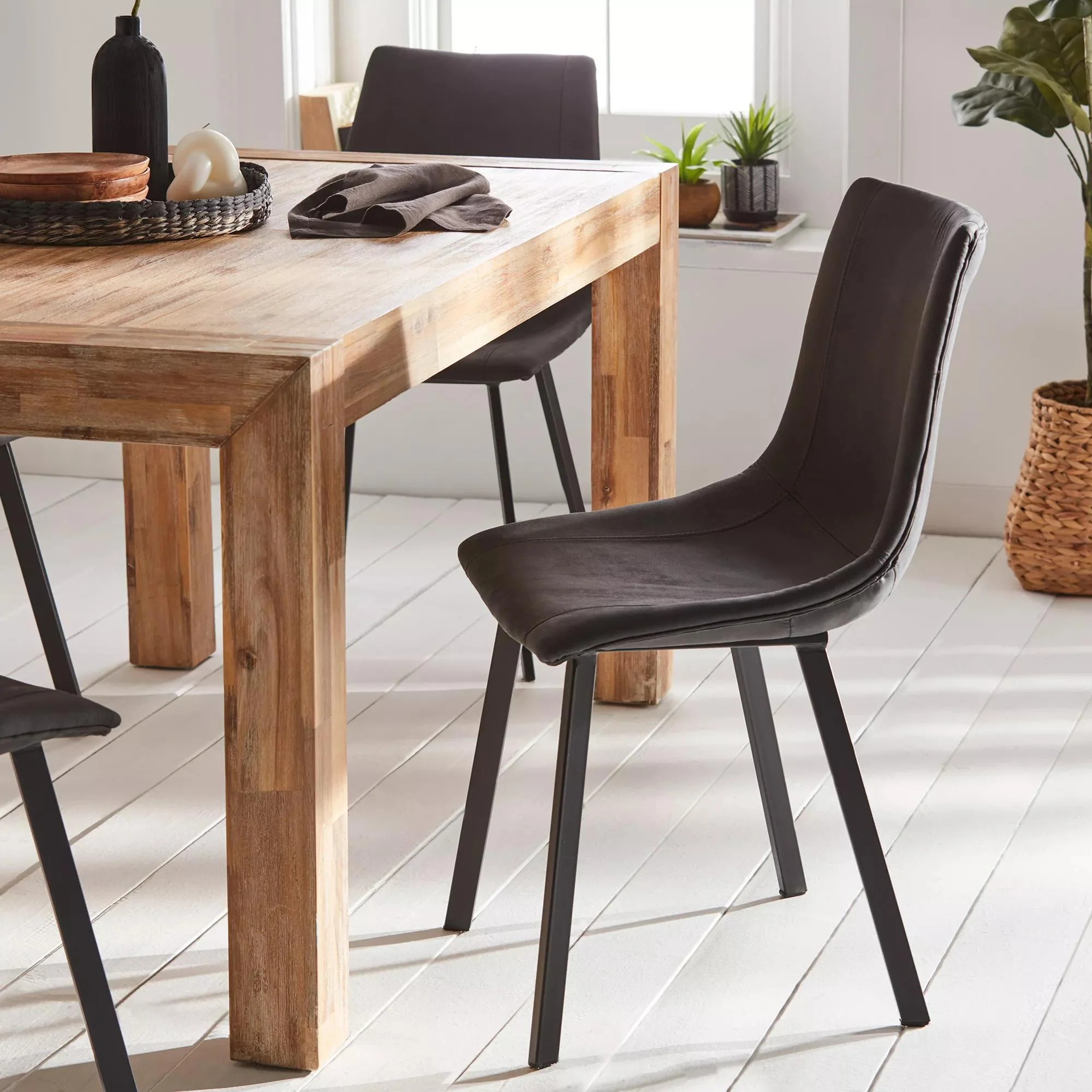 Black Textured Faux Leather and Metal Dining Chair - Image 6