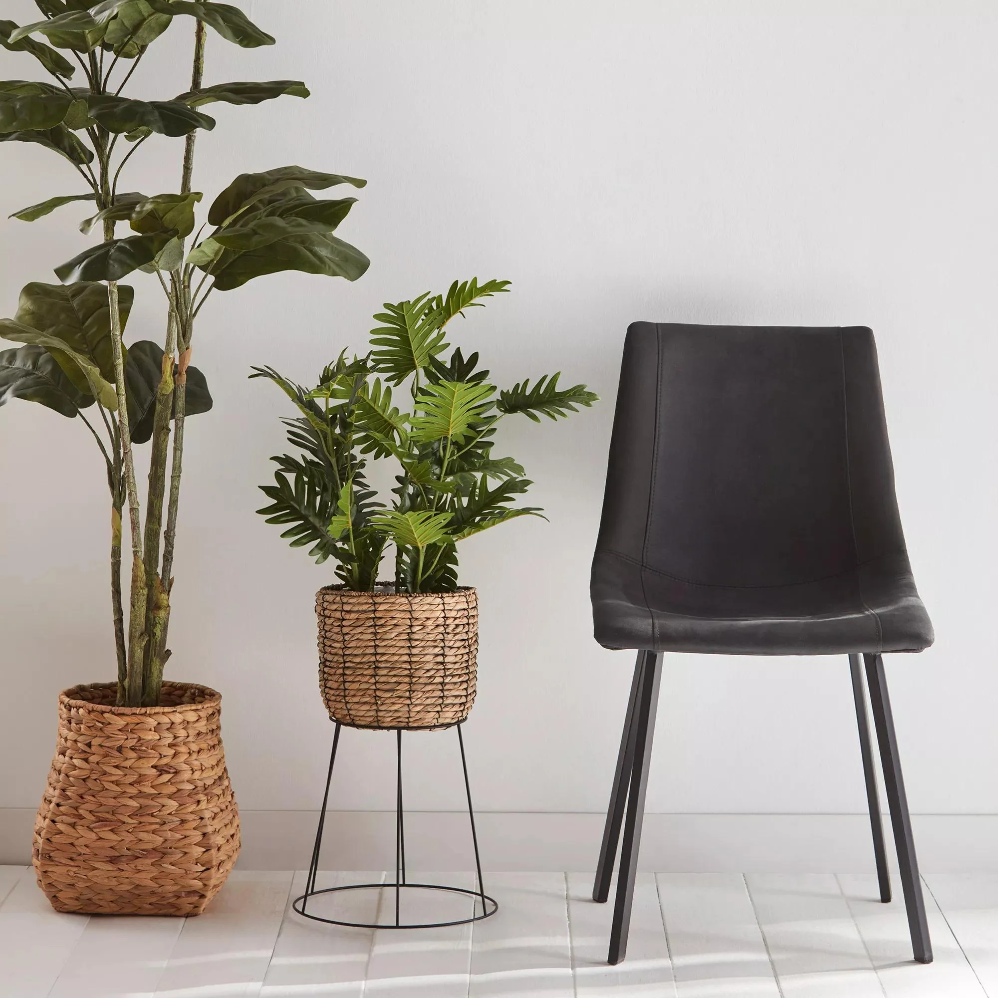 Black Textured Faux Leather and Metal Dining Chair - Image 7