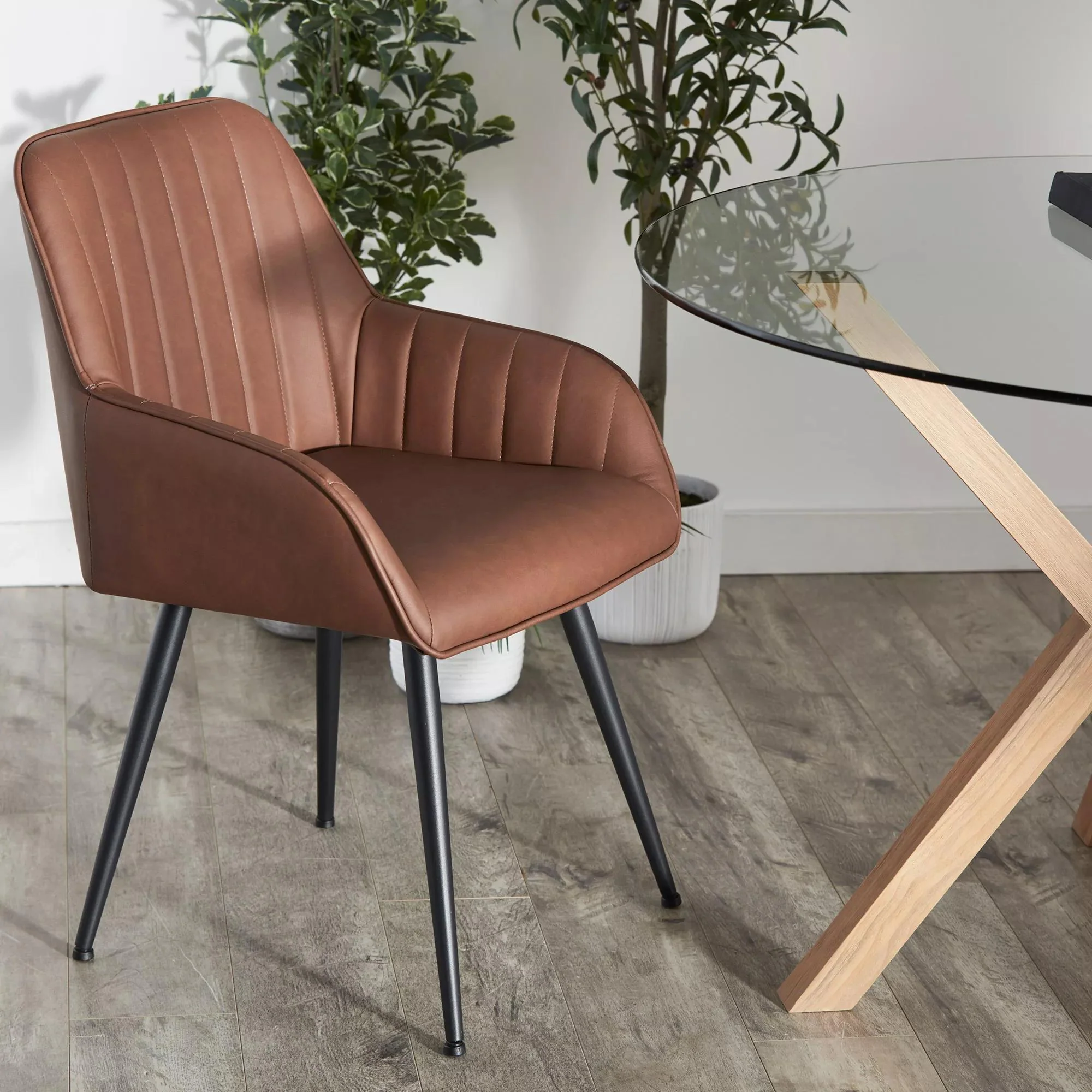 Textured Faux Leather and Metal Dining Chair - Image 4