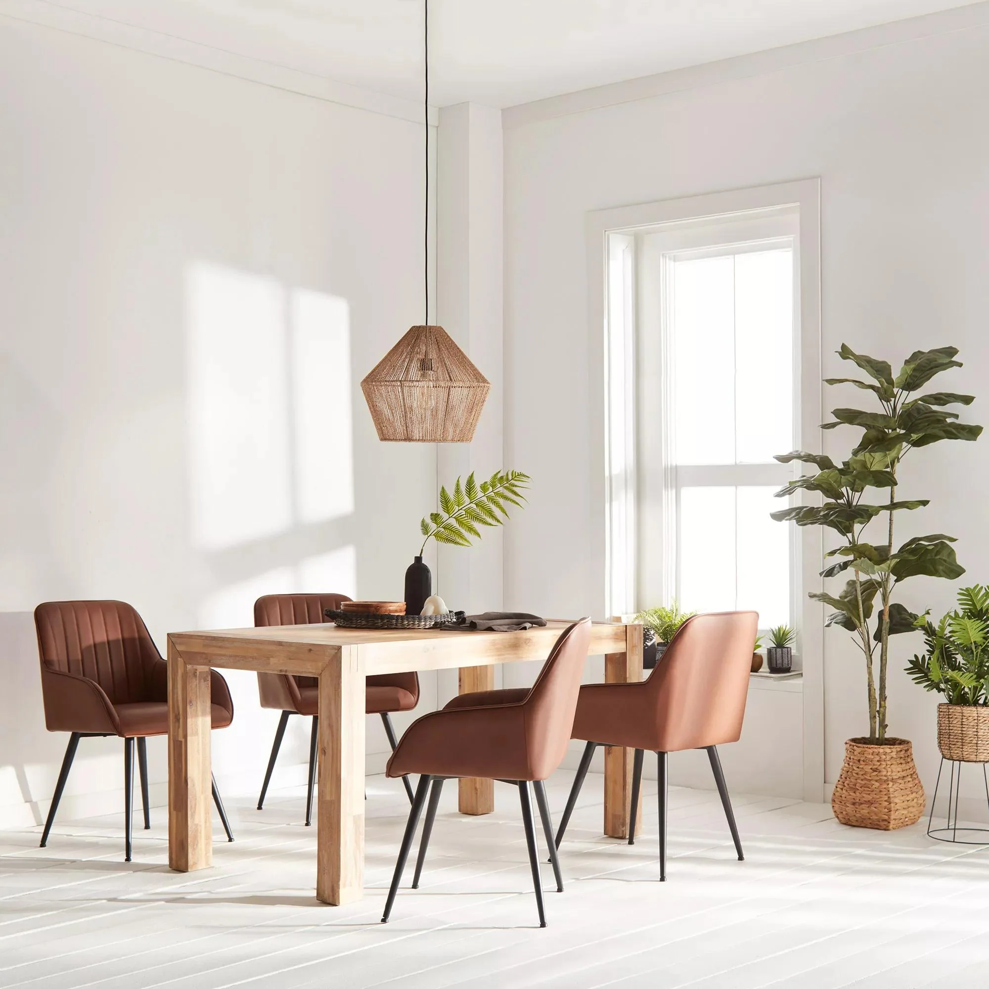 Textured Faux Leather and Metal Dining Chair - Image 5