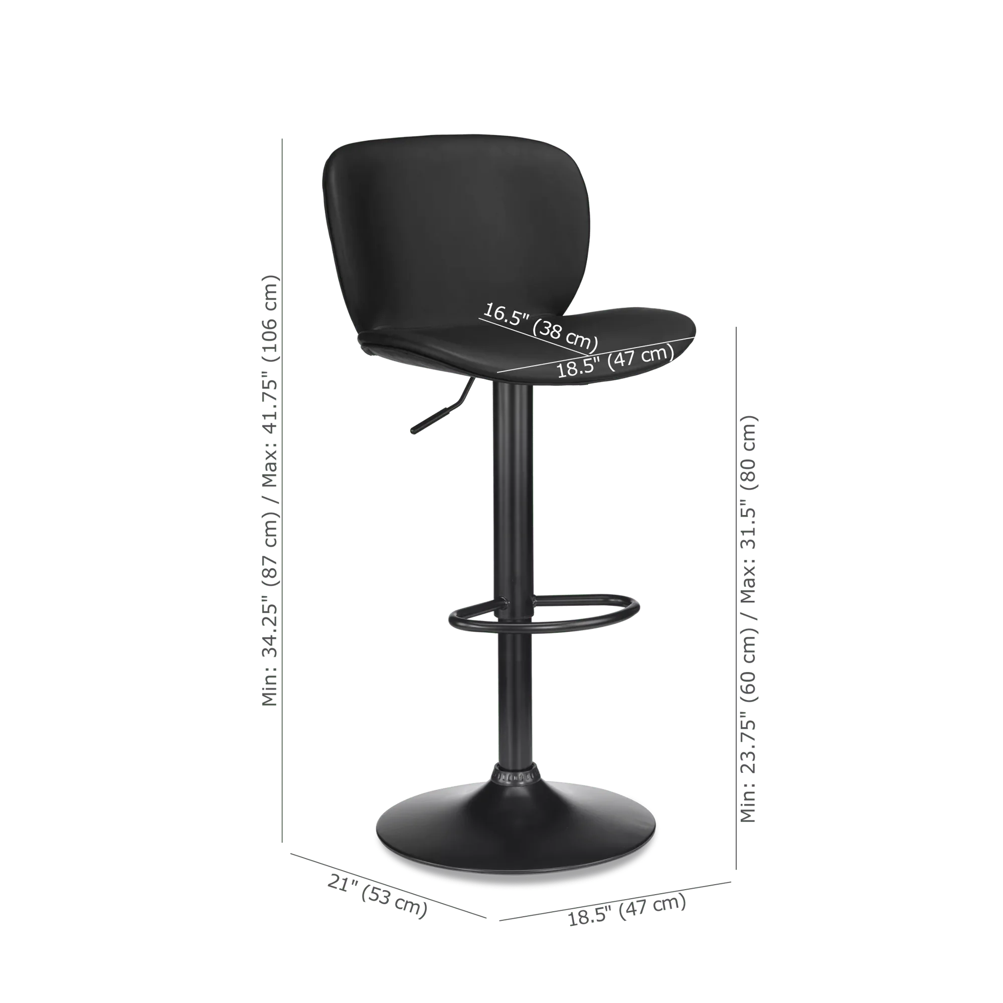 Black Textured Faux Leather & Metal Adjustable Bar Stool - Image 5