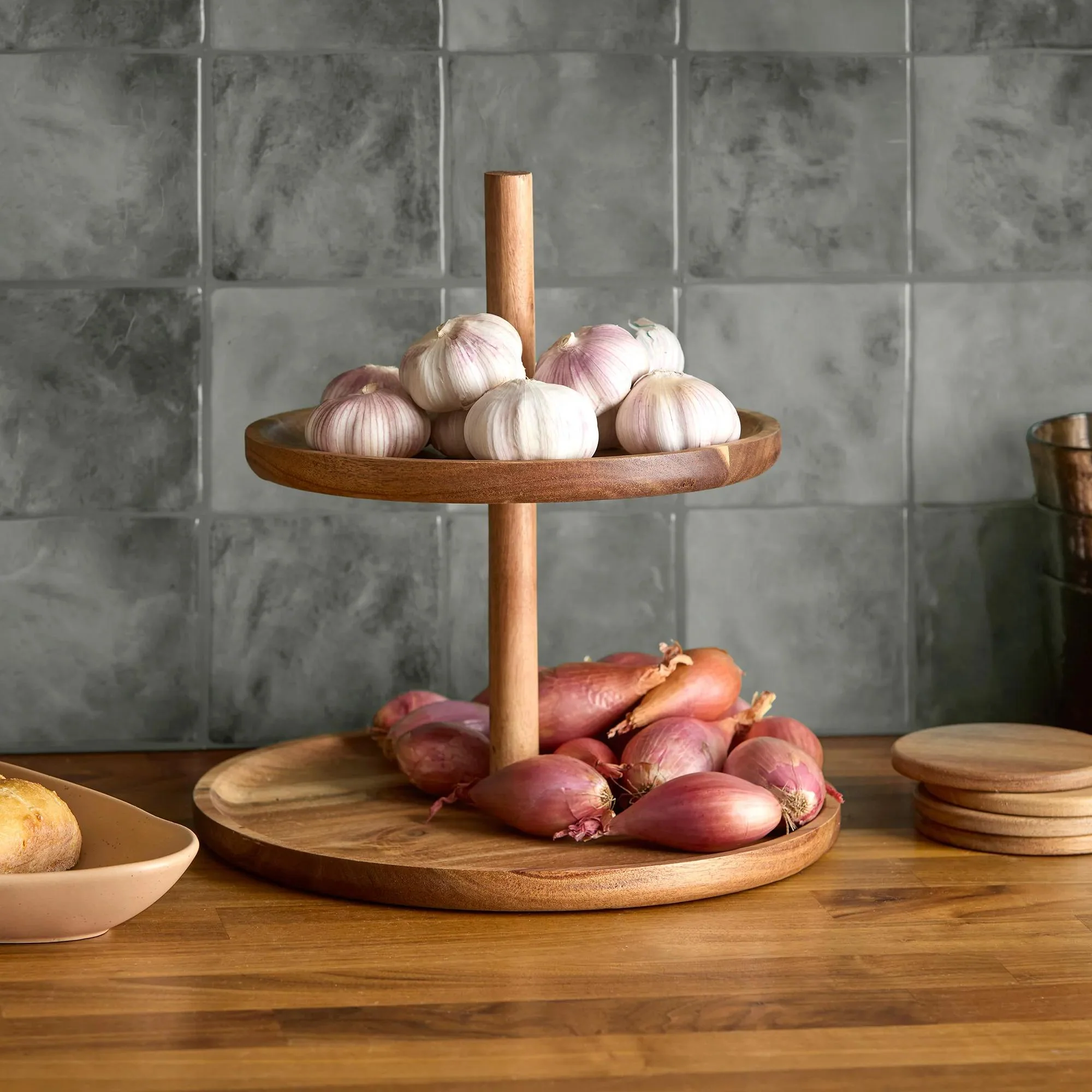 Two Tier Wood Serving Tray - Image 3