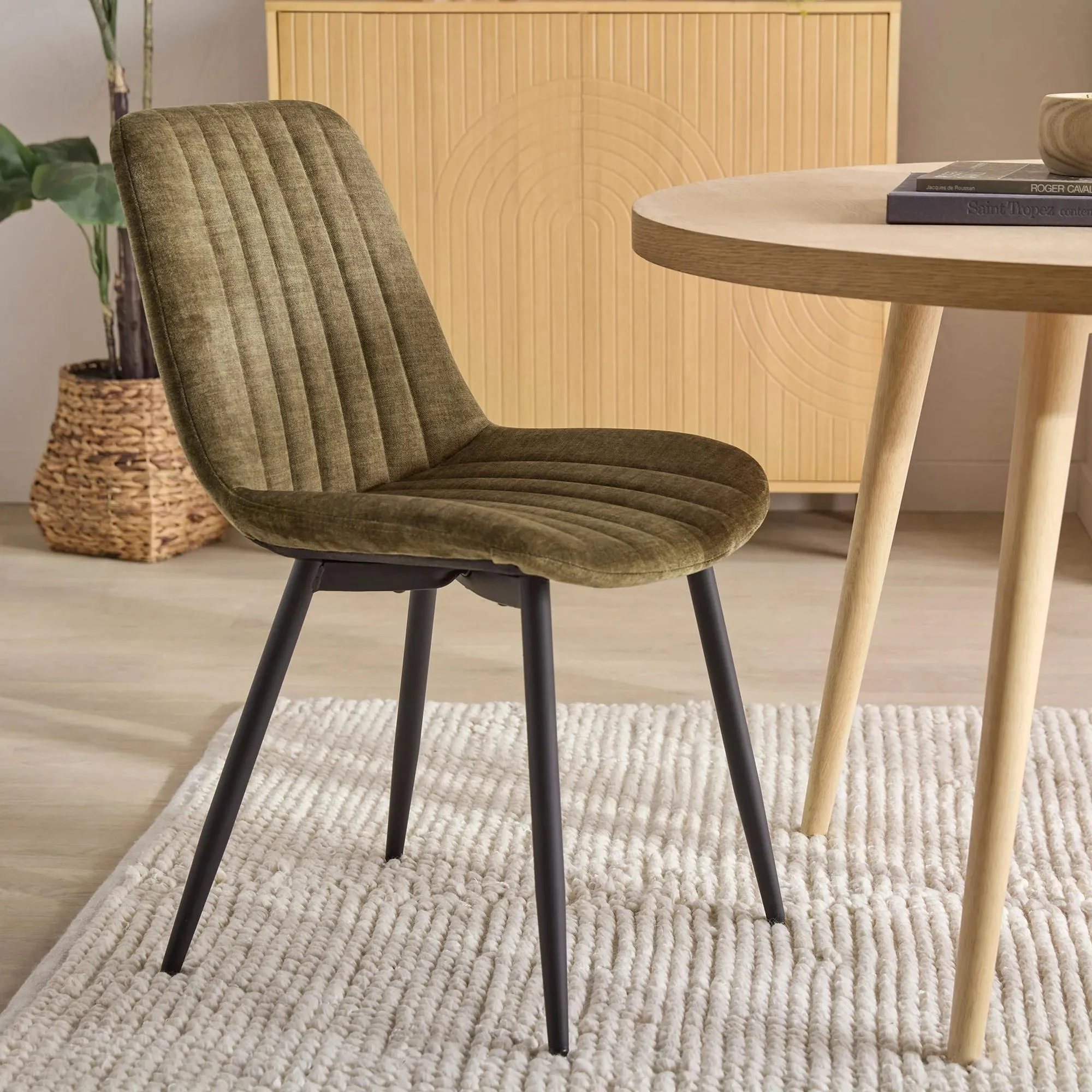 Velvet Fabric and Metal Dining Chair - Image 3