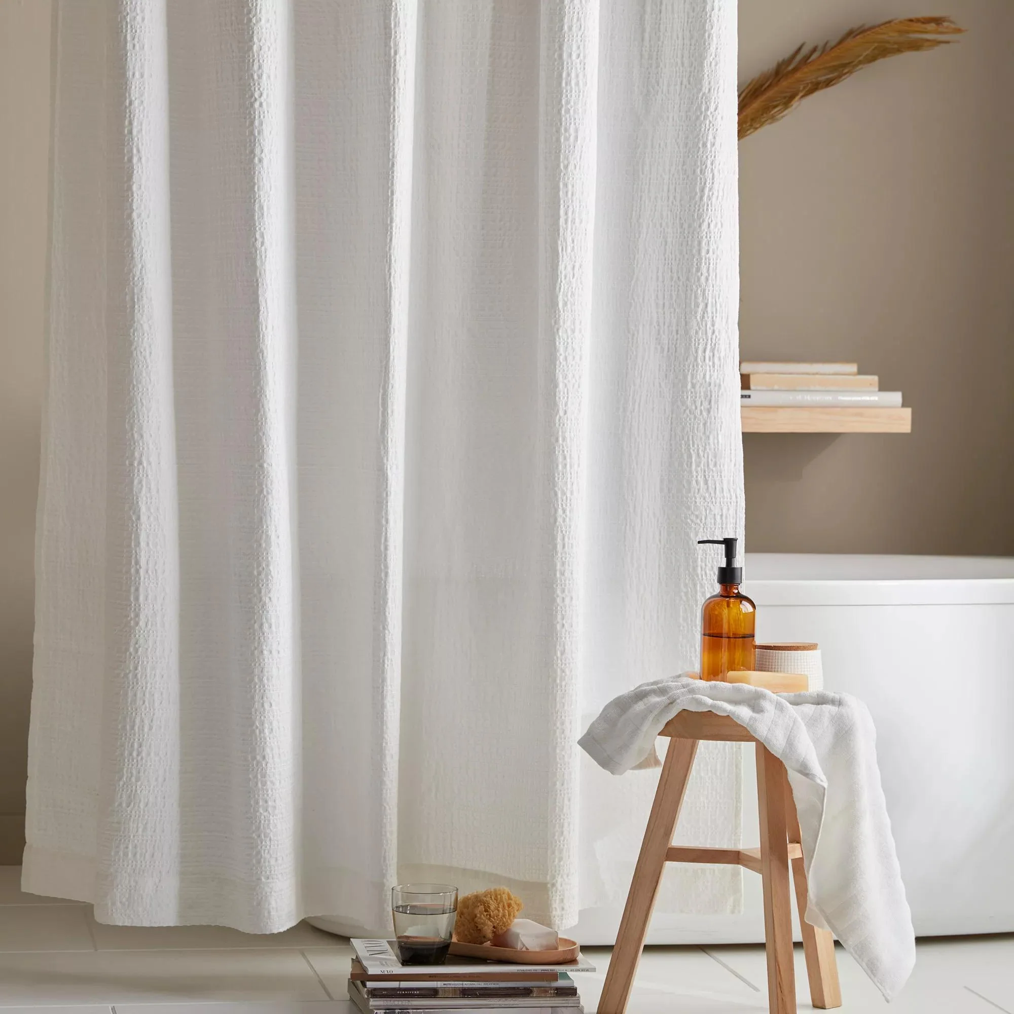 White Waffy Essential Shower Curtain - Image 2