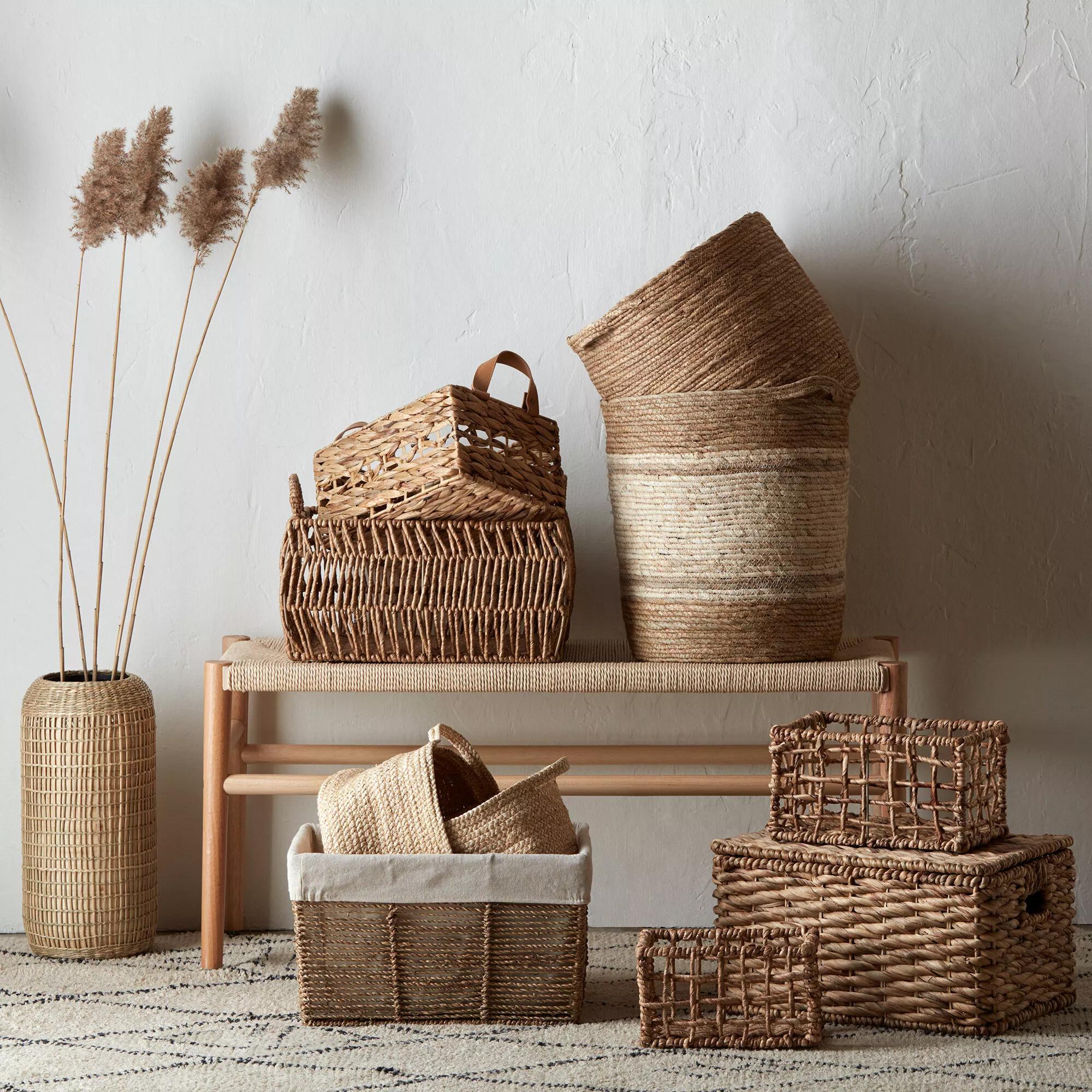 Water Hyacinth Crate with Faux Leather Handles - Image 2