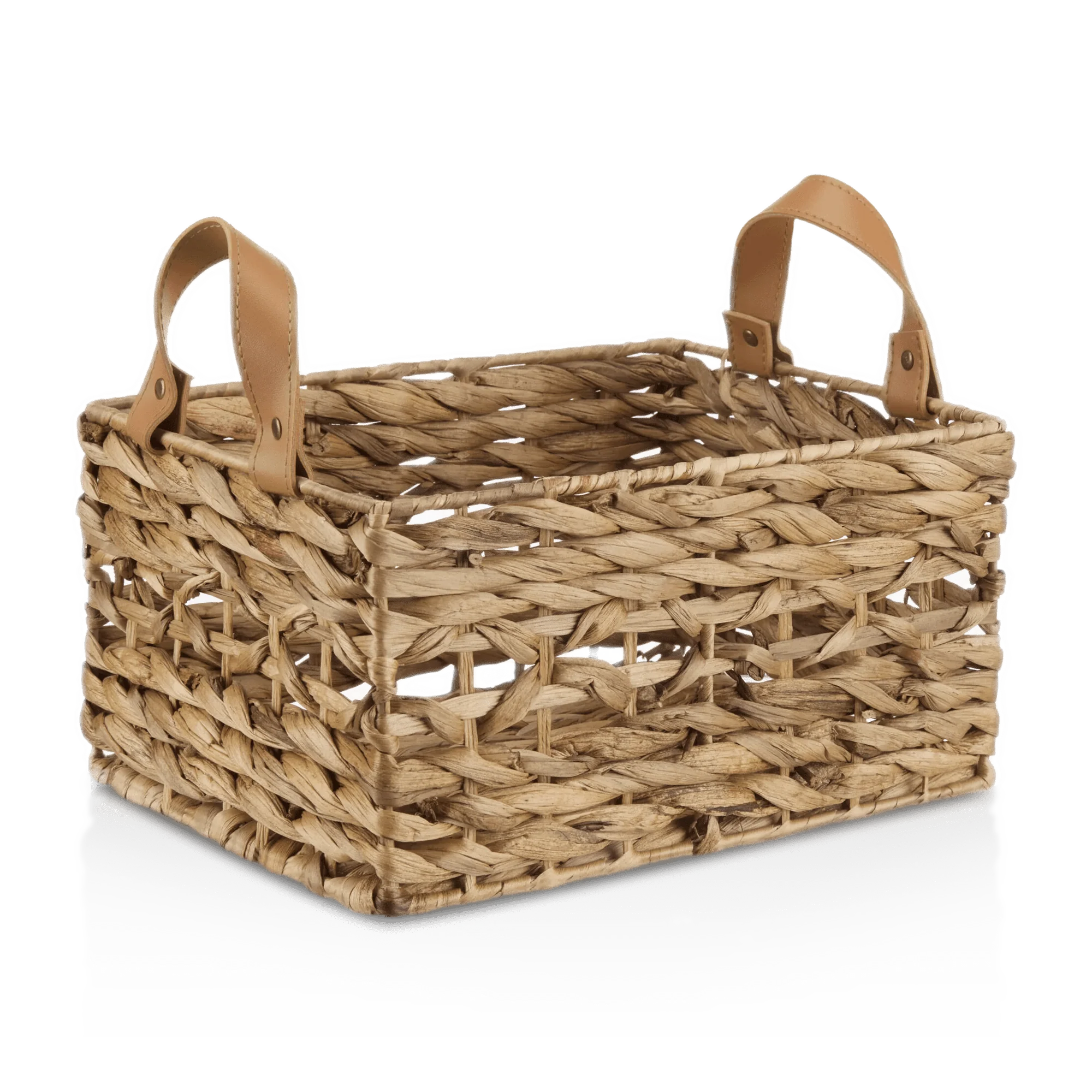 Water Hyacinth Crate with Faux Leather Handles - Image 3