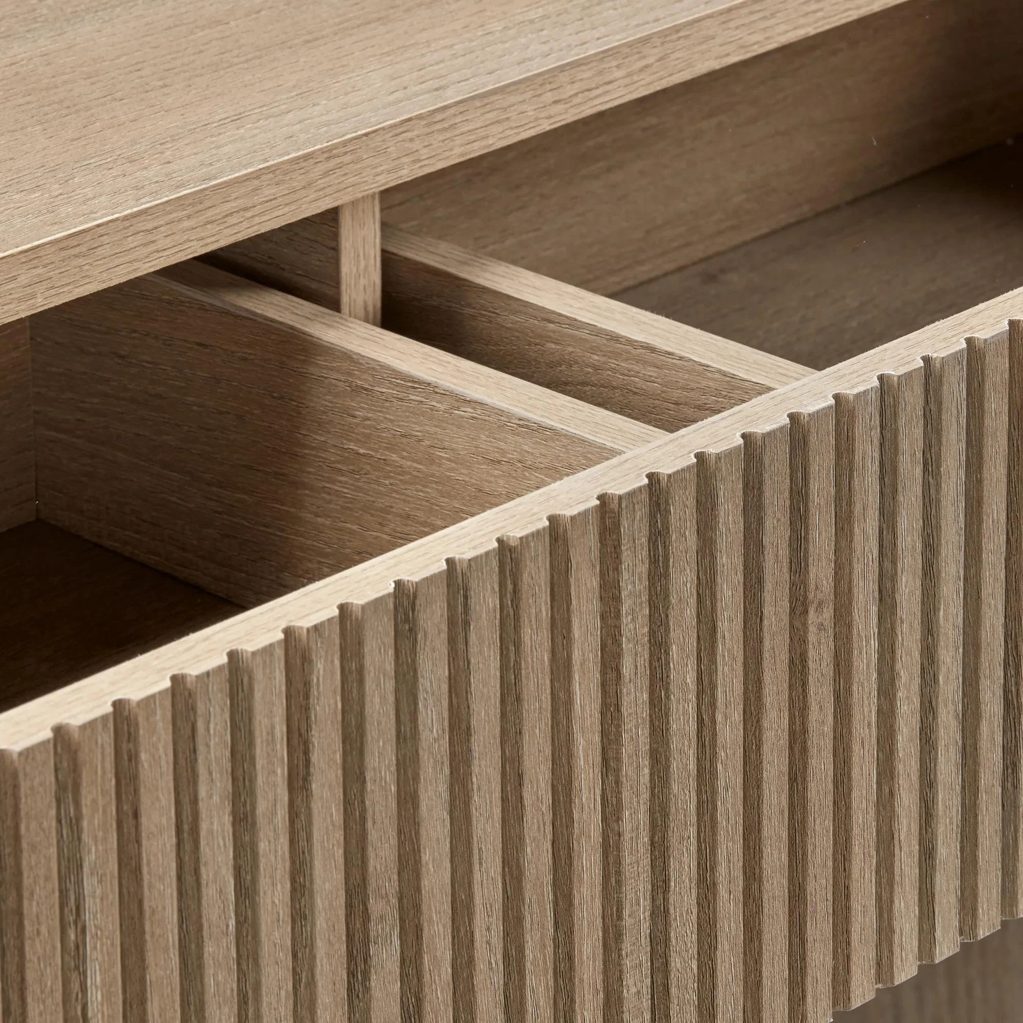Wood console with ribbed drawer - Image 5