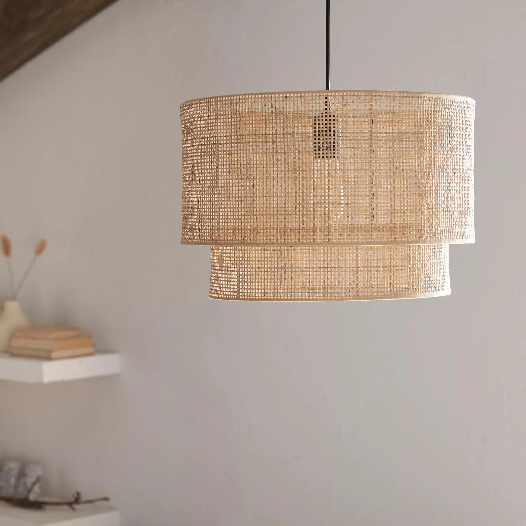 Wood & Rattan Ceiling Lamp - Image 3