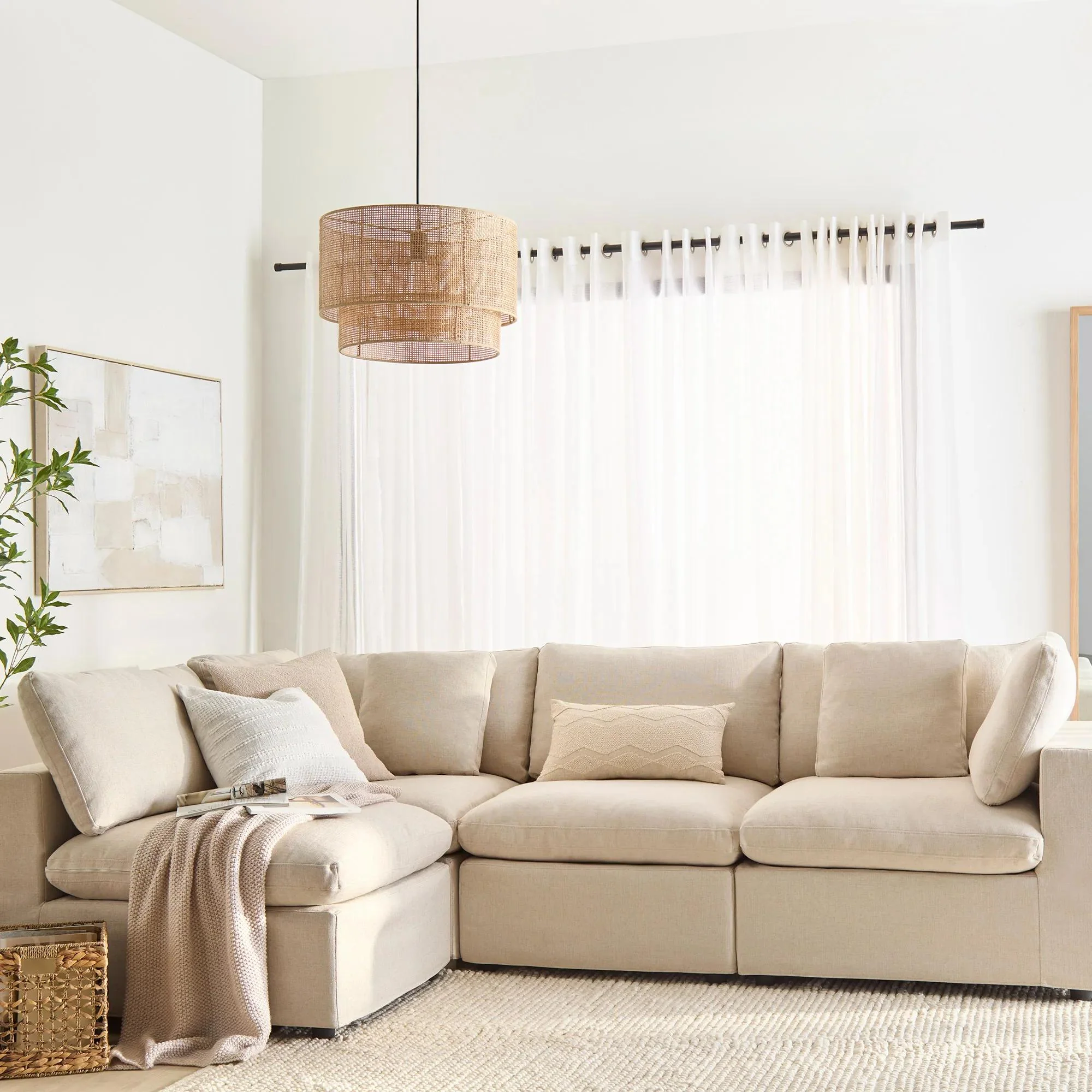 Wood & Rattan Ceiling Lamp - Image 8