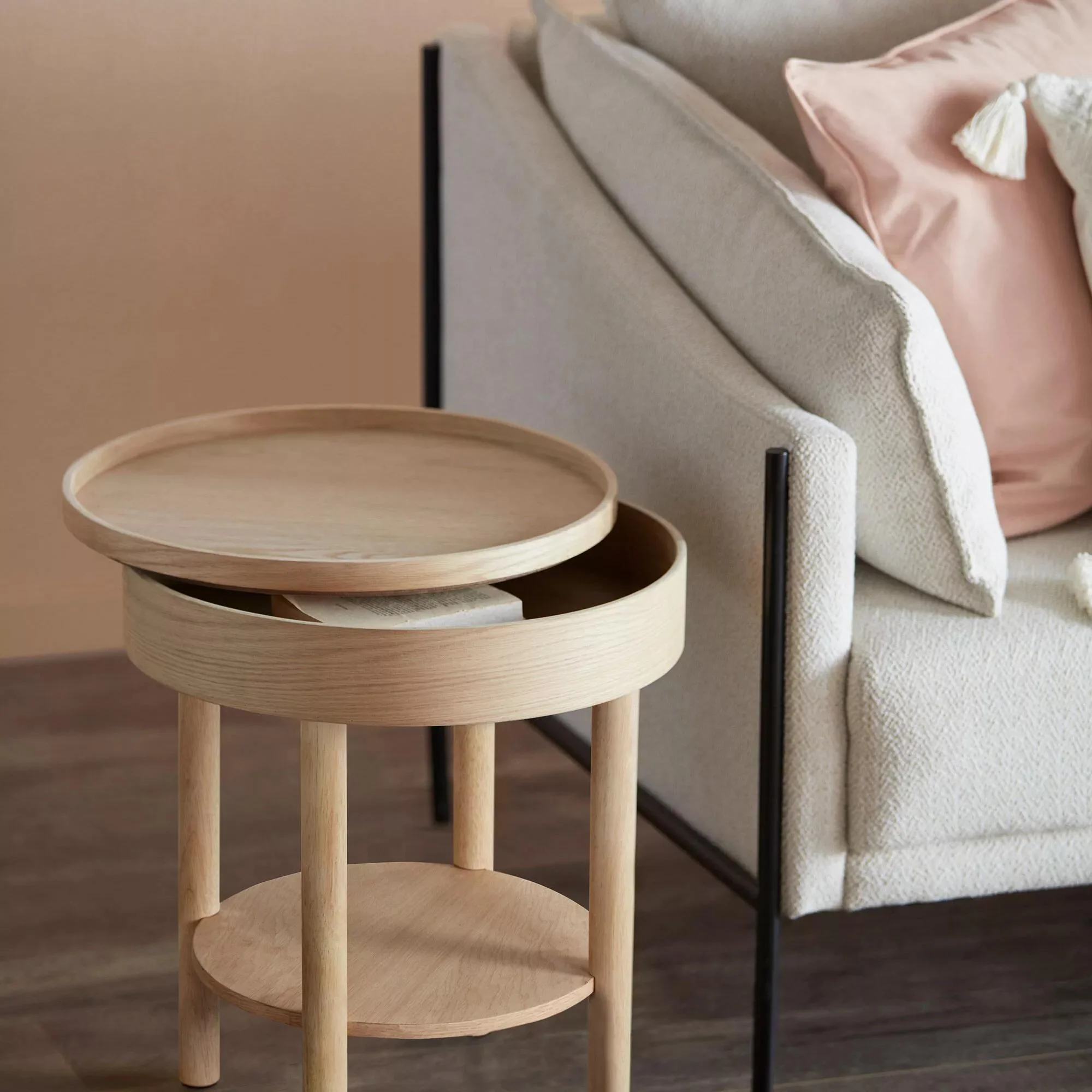 Wooden Round Side Table with Lift Top - Image 3